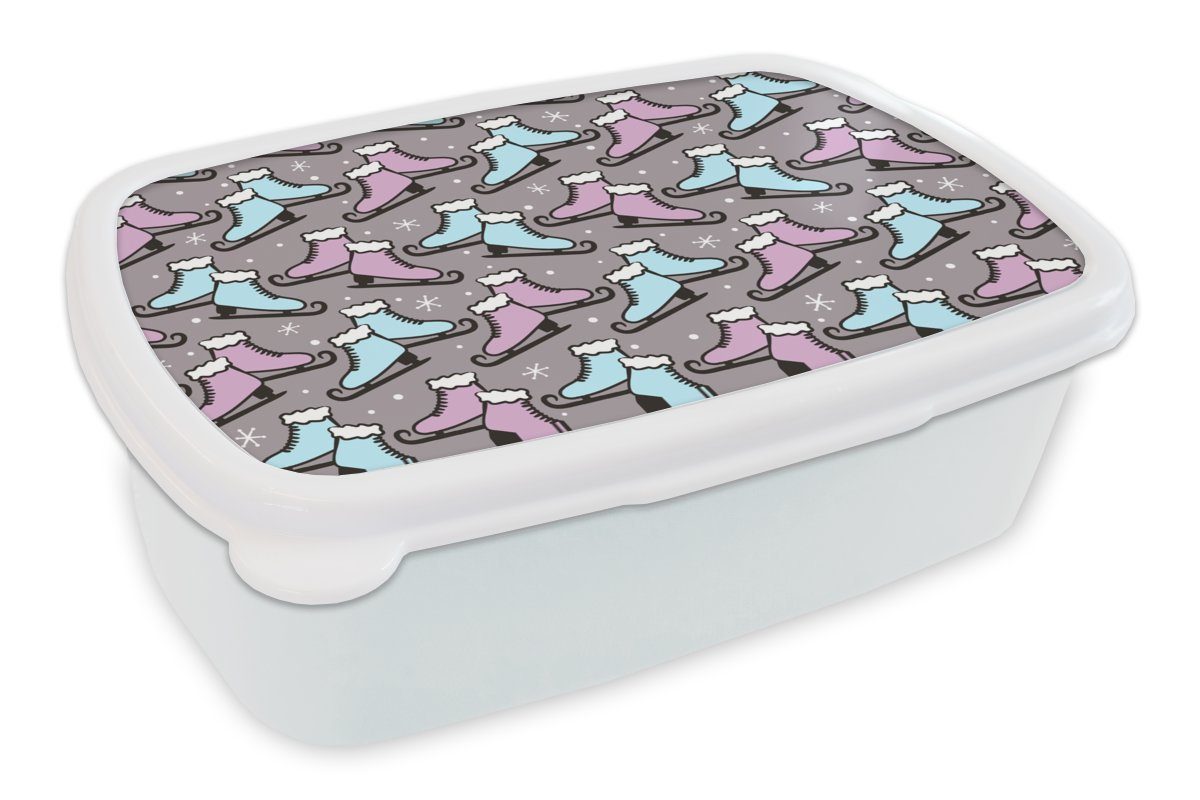 (2-tlg), Schlittschuhe Mädchen Brotbox - und Muster für Lunchbox Brotdose, für Kunststoff, Jungs MuchoWow Winter, Kinder weiß und Erwachsene, -
