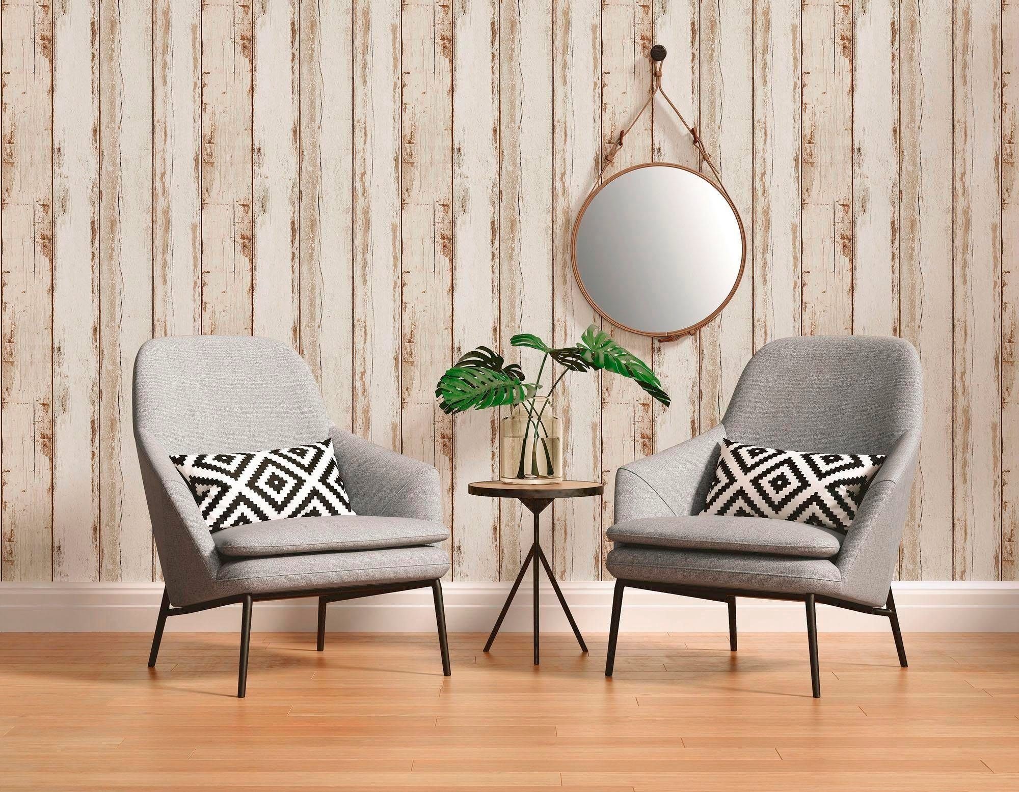 living walls Vliestapete Il Decoro, leicht strukturiert, Holz, gestreift, realistisch, Landhaus Tapete Holzoptik Tapeten Wohnzimmer Schlafzimmer Küche Design