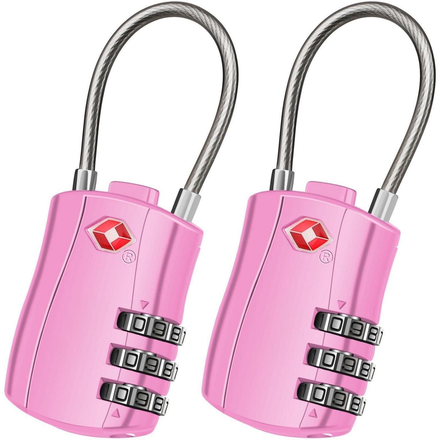 LuxusKollektion TSA-Vorhängeschloss TSA Zahlenschloss mit Drahtseil Rosa