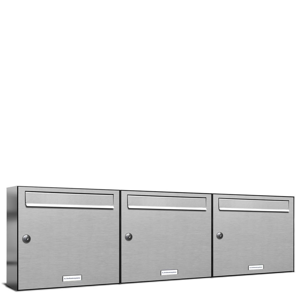 AL Briefkastensysteme Wandbriefkasten Premium Außen 3x1 Wand 3er Briefkasten für Edelstahl Anlage