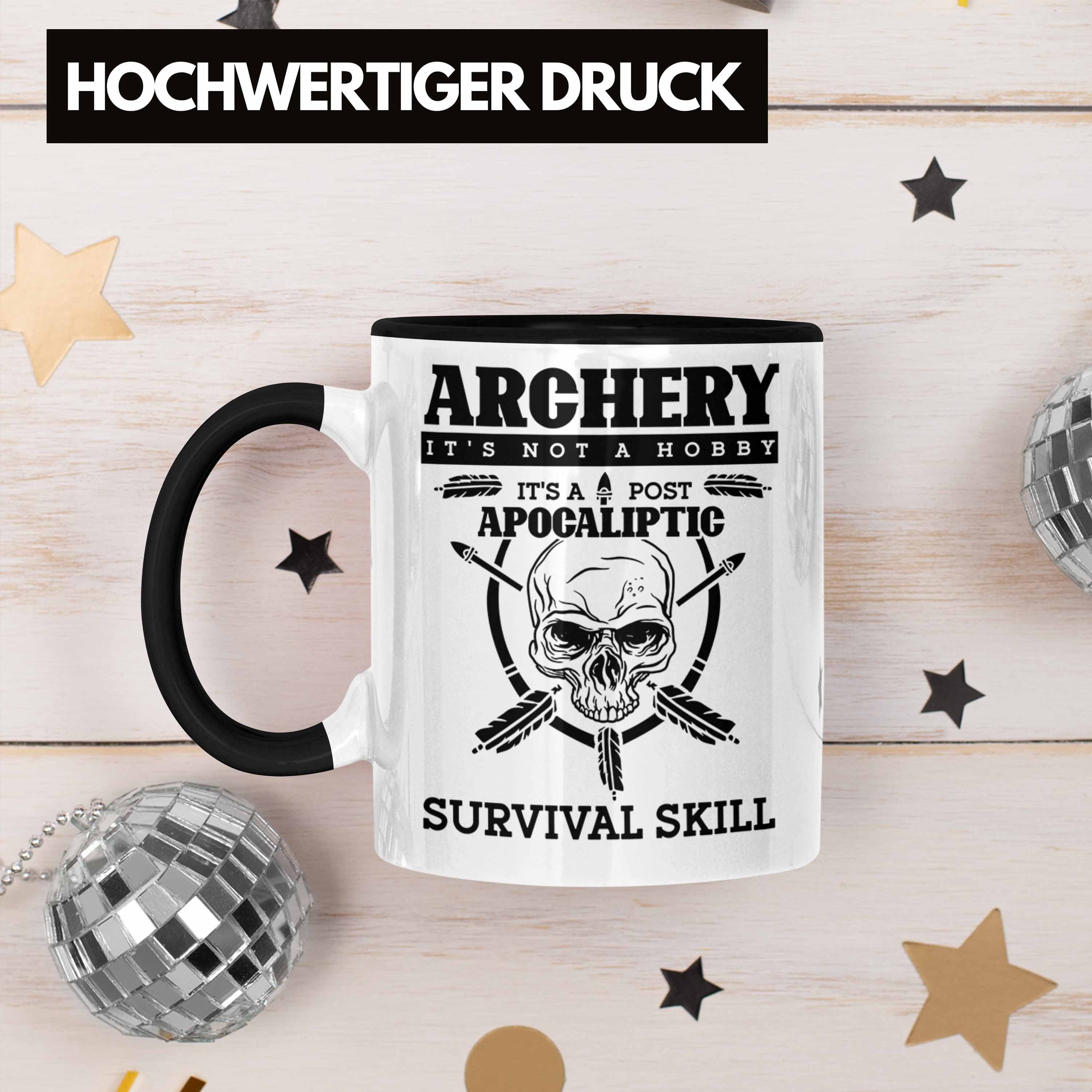 Tasse Trendation Schwarz Lustige Geschenkidee Bogenschießen Tasse Motiv und Bogenschütze Pfeil