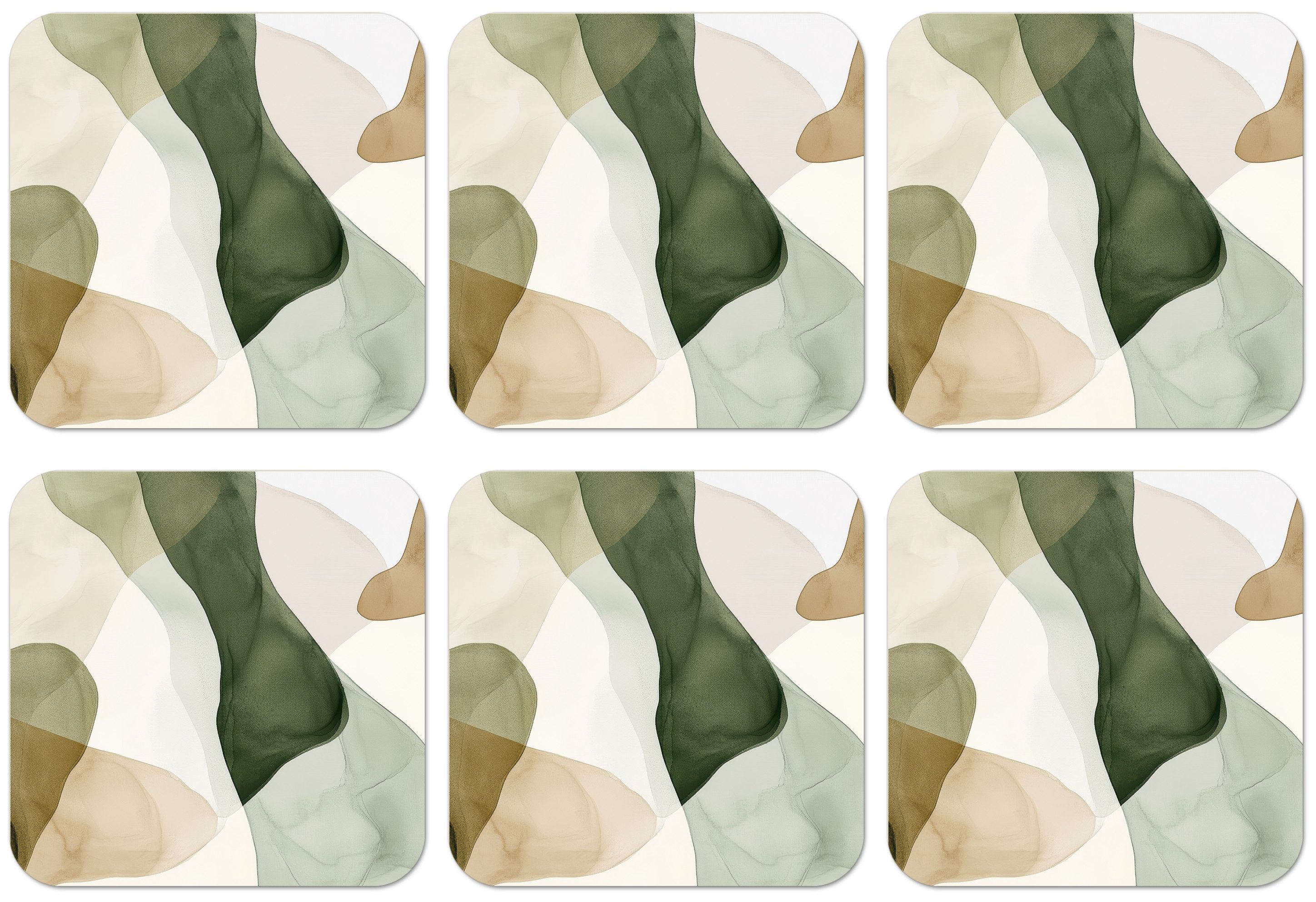 MuchoWow Glasuntersetzer Japandi - Abstrakt - Grün, Zubehör für Gläser, 6-tlg., Tassenuntersetzer Kork, Quadrat, Untersetzer Set Gläser, 10x10 cm