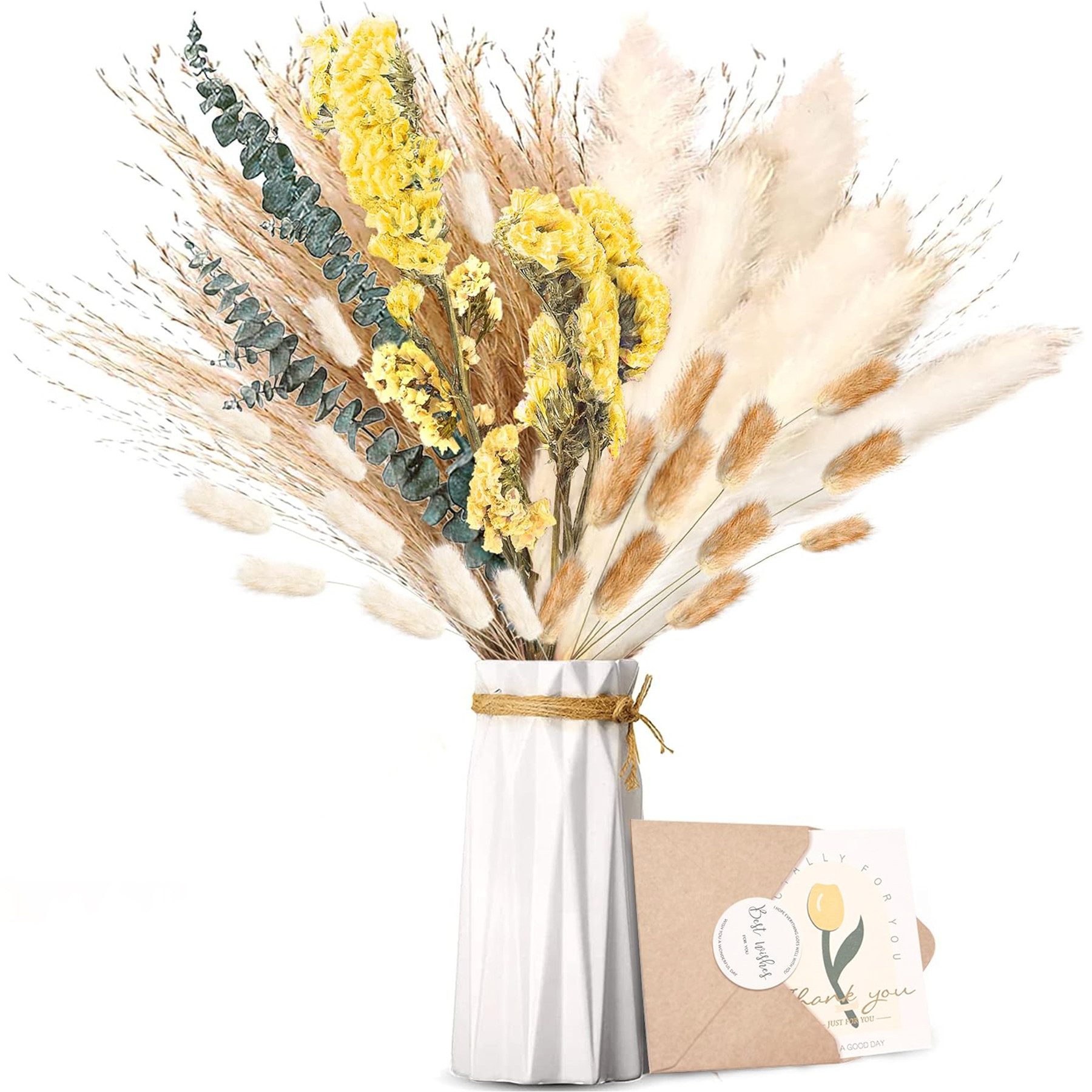 Trockenblume 36 Stück Pampasgras Getrocknet Natürliche Сухоцветы Deko Flowers Hasenschwanzgras,Pampas Grass,Schilfrohr,Eucalyptus,Goldrute, Mutig, DIY Trockene Blüten Strauß for Boho Wohnzimmer-Schlafzimmer-und Vasen
