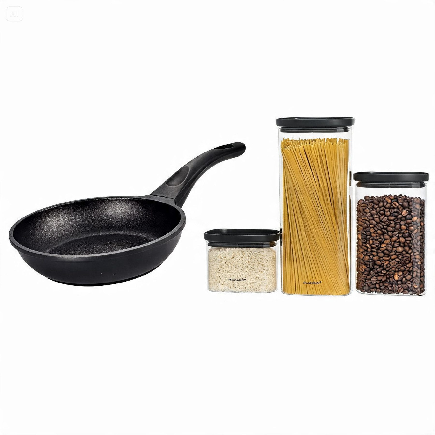 Mulex Bratpfanne TOMALIN Premium 26 cm inklusive LIDKÖPING Meal Cubes Schwarz aus Glas, Pfanne Aluguss (Premium Qualität, 7-tlg., Tomalinbeschichtung // Meal Cube aus Glas), Induktionsgeeignet