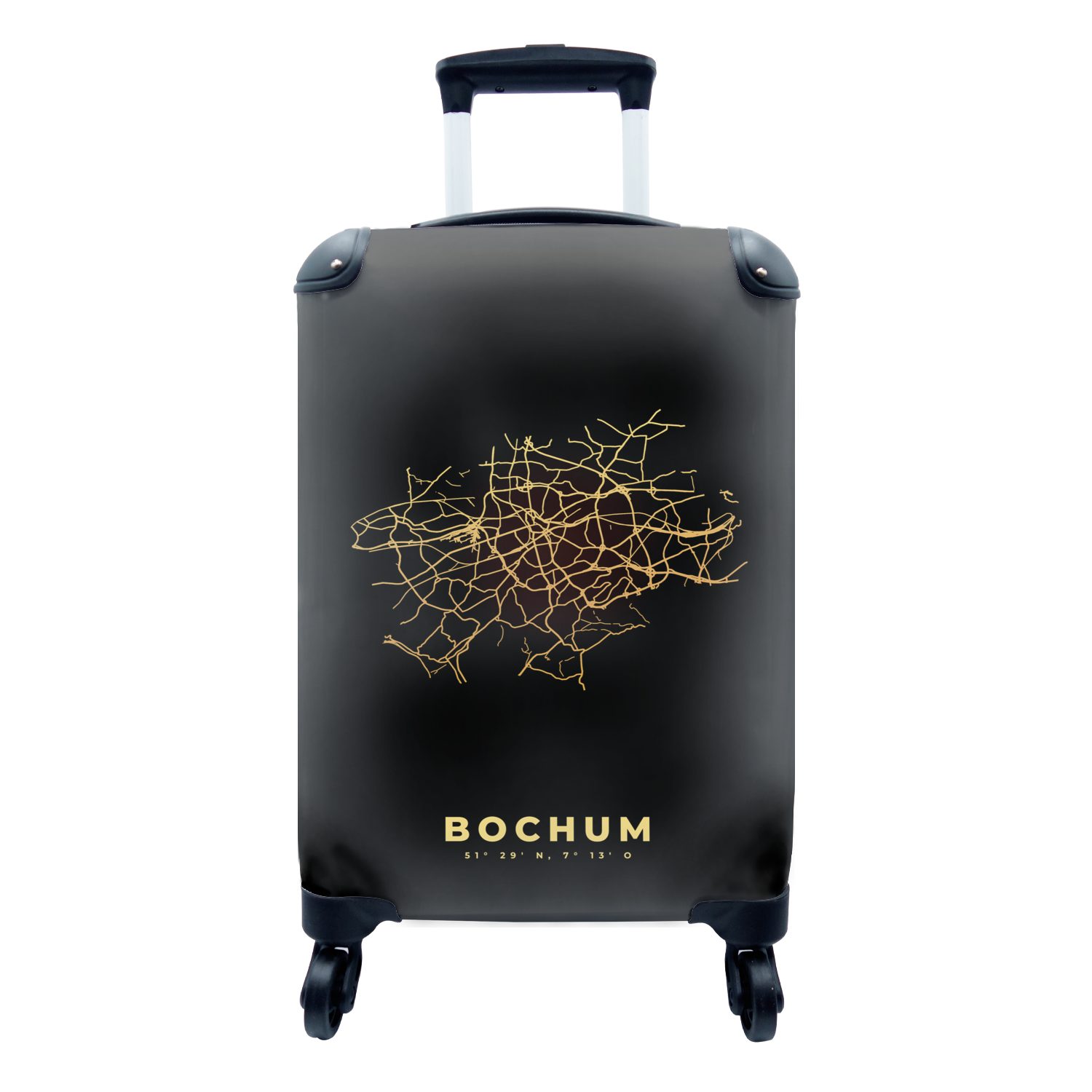 Reisetasche - 4 MuchoWow Trolley, Stadtplan Reisekoffer für Ferien, rollen, Handgepäck Handgepäckkoffer mit Karte Bochum, - Rollen, Gold -