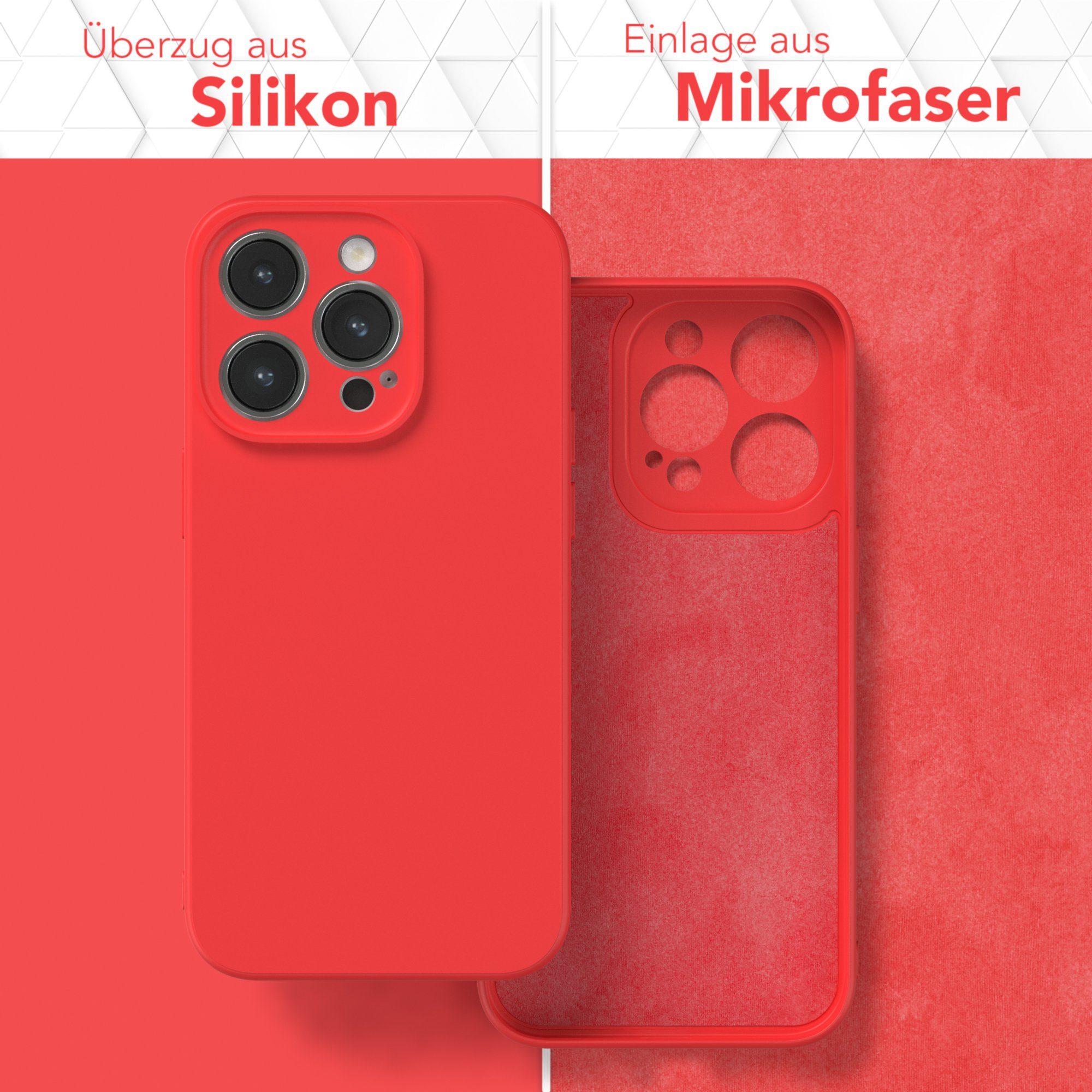 EAZY CASE Handyhülle für Apple iPhone 14 Pro Hülle Silikon 6,1 Zoll, Silikon Schutzhülle mit Kameraschutz stoßfest handycover elastisch Rot – Bild 3 von 5