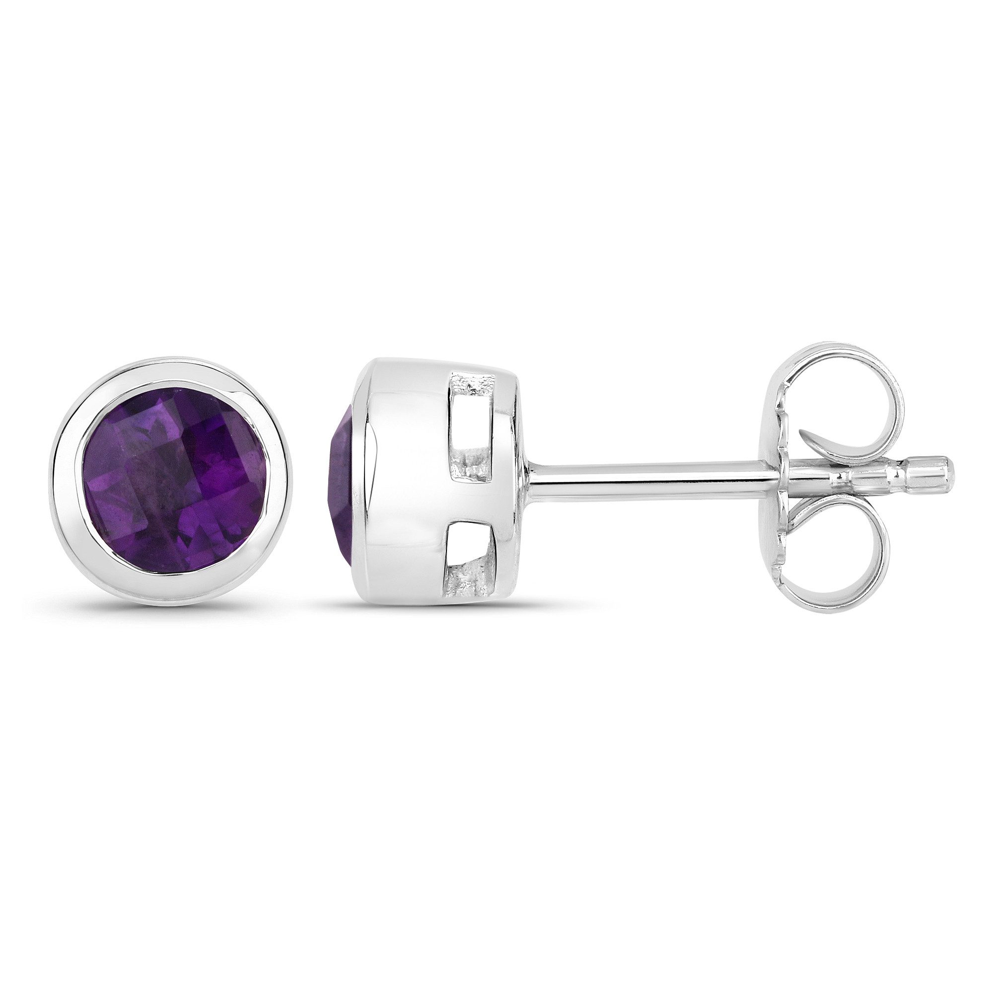 Paar Ohrstecker 925-Sterling Silber rhodiniert glänzend Amethyst violett rund