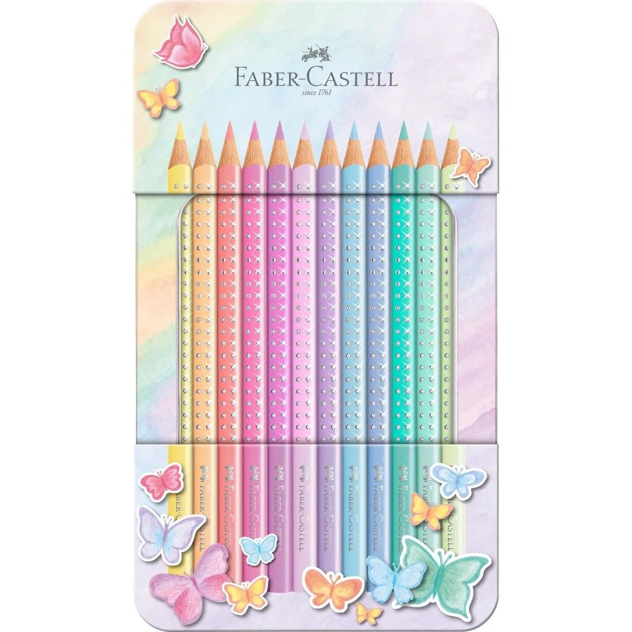 Faber-Castell Buntstift Sparkle Buntstifte 12er Metalletui pastellfarben, Ergonomische Dreikantform