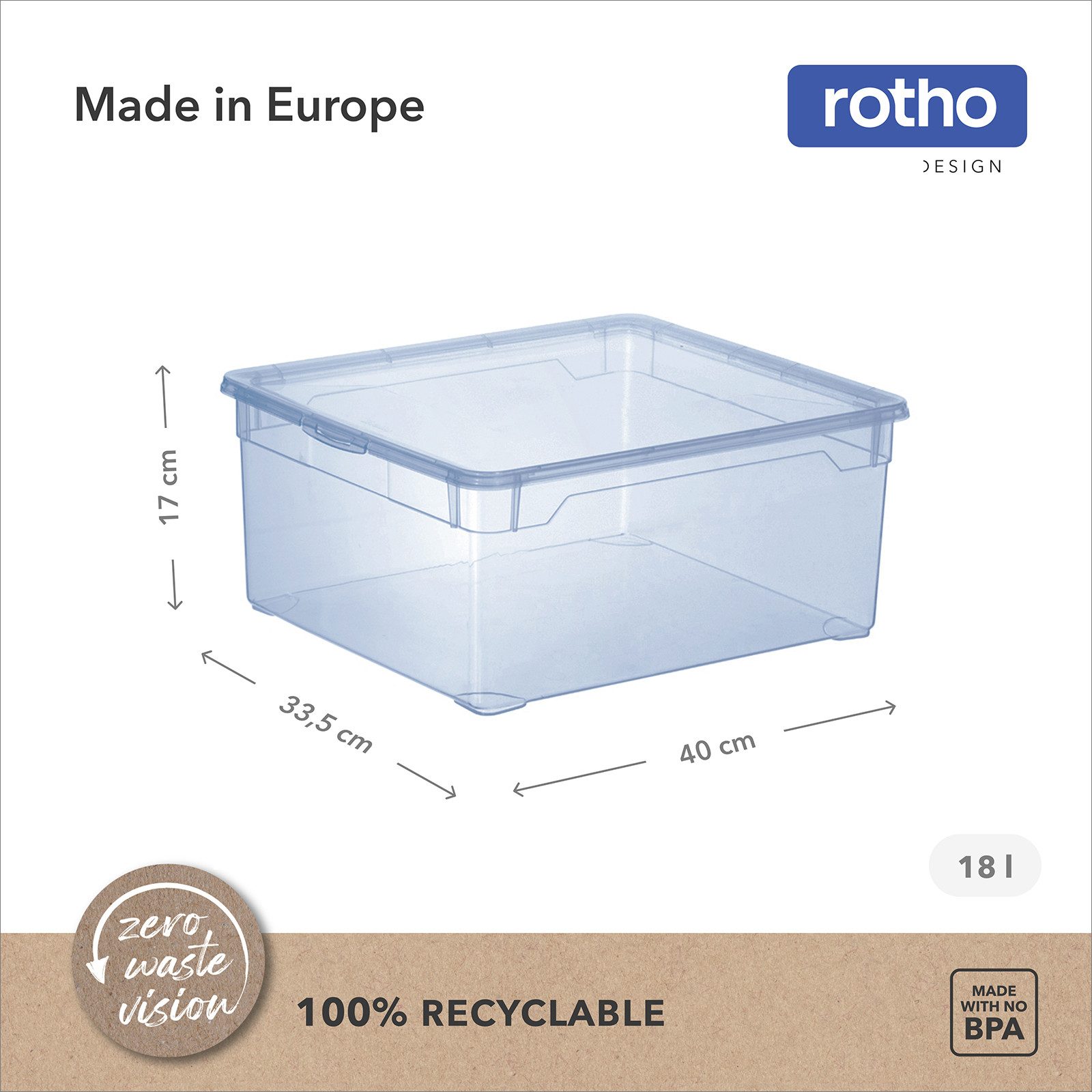 ROTHO Stapelbox Clear Box 18L Aufbewahrungsbox transparent stapelbar mit Deckel (4er-Set, 4 St., Stapelboxset) – Bild 4 von 5