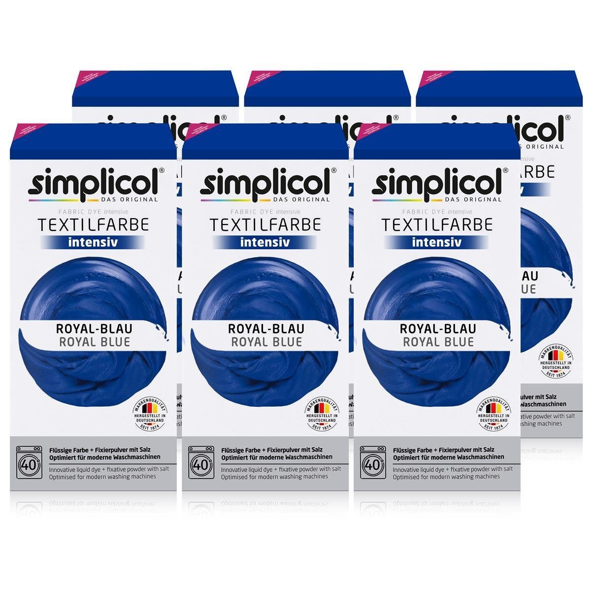 Textilfarbe Simplicol Textilfarbe intensiv Royal-Blau - Einfaches Färben (6er Pack
