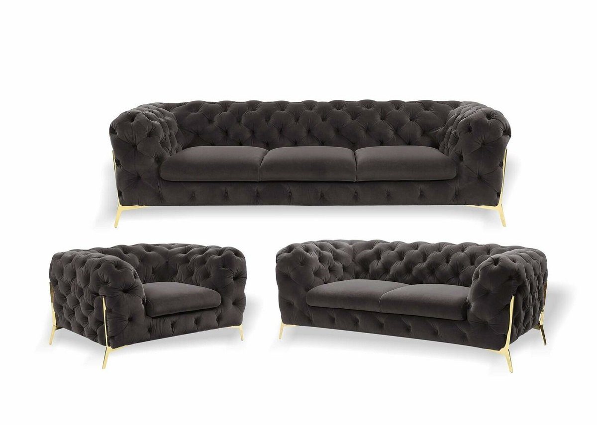Made 2 Luxus Sitzer, Sofa JVmoebel Sofa 3 Garnitur Braune Grau in Chesterfield Europe Möbel 1