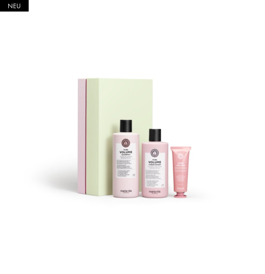 Maria Nila Haarpflege-Set HOLIDAY BOX Pure Volume NEU, Geschenkset, 3-tlg., Shampoo + Conditioner + Booster Masque, gibt feinem Haar Volumen