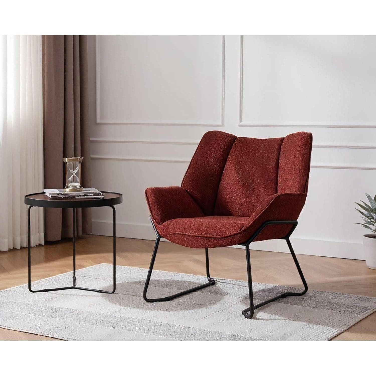 LuxusKollektion Loungesessel Sessel Loungesessel Ohrensessel Chenille Metallbeine Rot