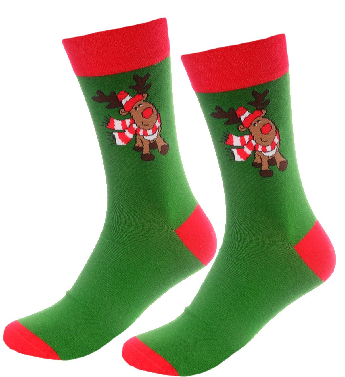 Martinex Носки Weihnachtssocken Socks Christmas Weihnachten mit Rentieren nahtlos, bunt, grün, 34 35 36 37 38 39 40 41 42 43 44 45 46