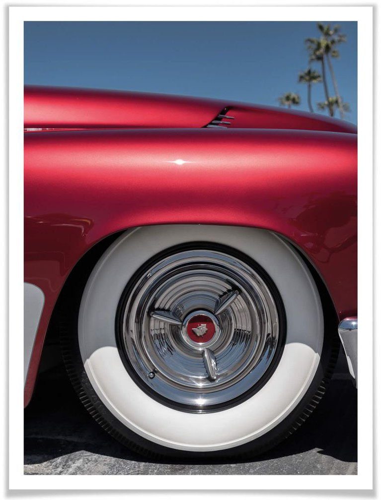 Bilderrahmen Vintage Autos Auto (1 Poster ohne Oldtimer, St), Poster Retro Rot Wall-Art