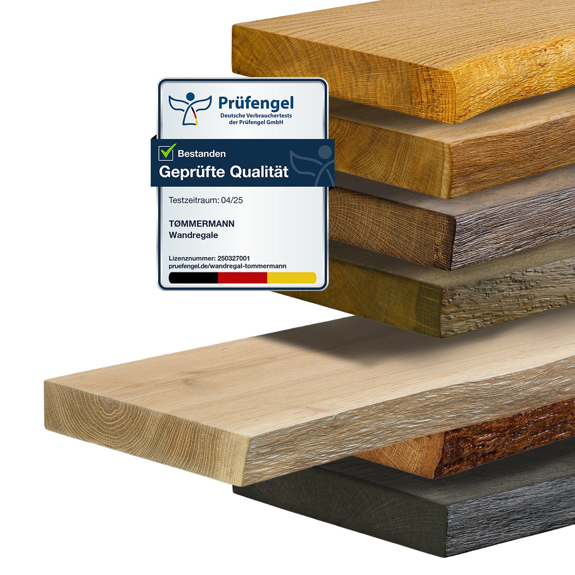 tømmermann Wandregal Schweberegal Holzregal mit Baumkante - Hängeregal aus Massivholz Eiche, Komplett-Set