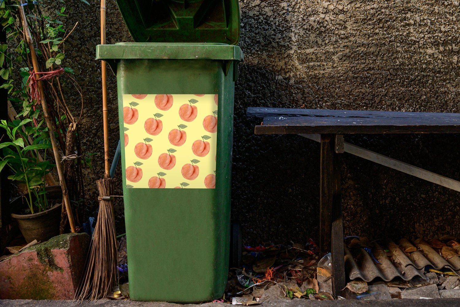 - Container, Pfirsiche St), - Abfalbehälter Vorlagen Mülltonne, MuchoWow Mülleimer-aufkleber, Obst Wandsticker Sticker, (1