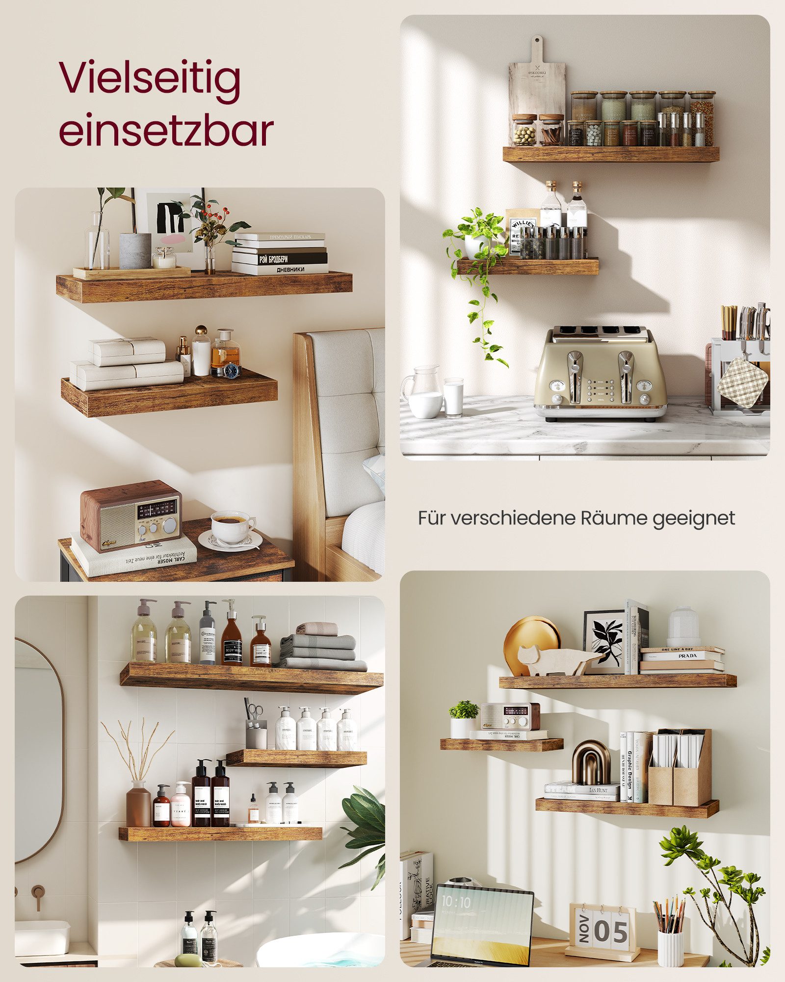 VASAGLE Wandregal, 1-tlg., Wandboard, 40 - 80 cm