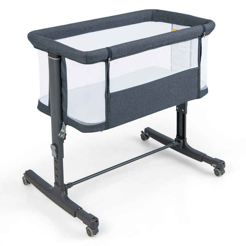 COSTWAY Beistellbett, 3 in 1 Babybett, Babywiege, 5-stufig höhenverstellbar