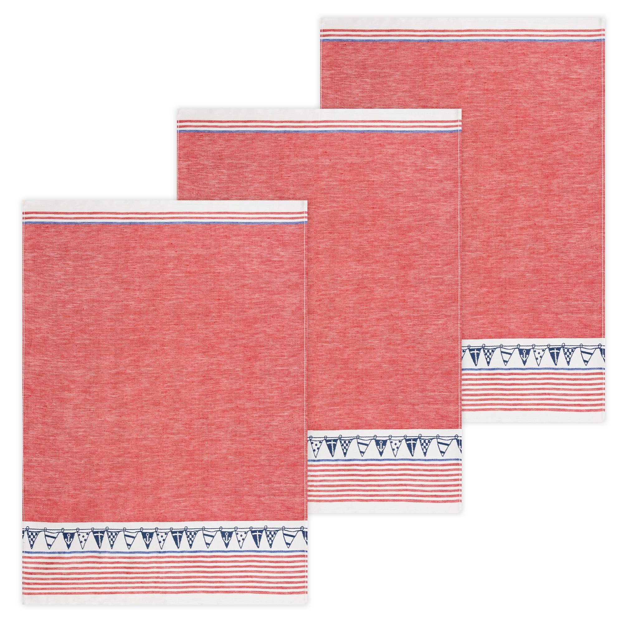 Kracht Geschirrtuch Nordsee, (Set, 3-tlg., Set), 3er Pack Geschirrtücher (3 Stück), ca. 50 x 70 cm, Halbleinen Jacquard Rot