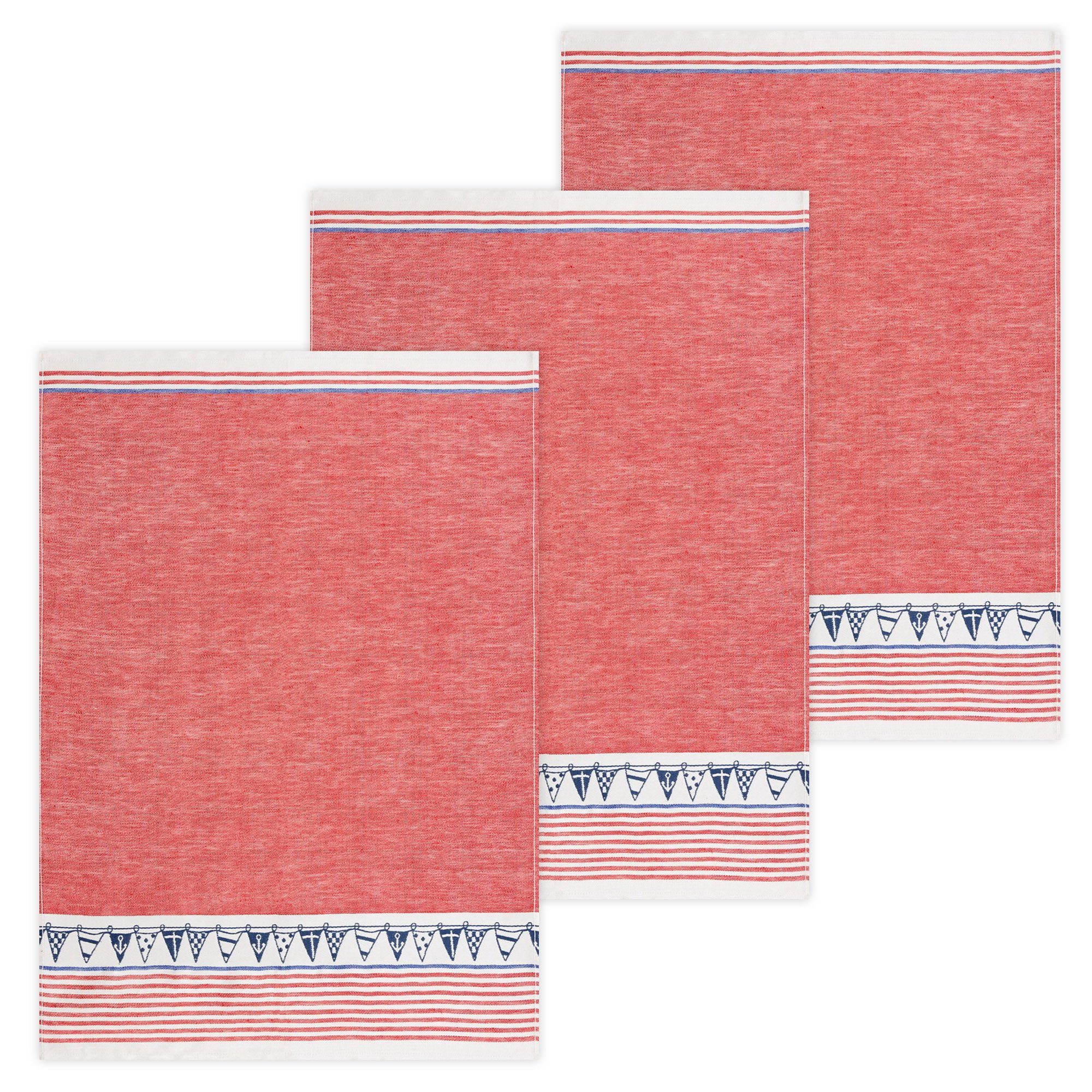 Kracht Geschirrtuch Jacquard Set), Pack cm, Nordsee, 50 (Set, Halbleinen Geschirrtücher 3er (3 3-tlg., ca. Rot Stück), 70 x