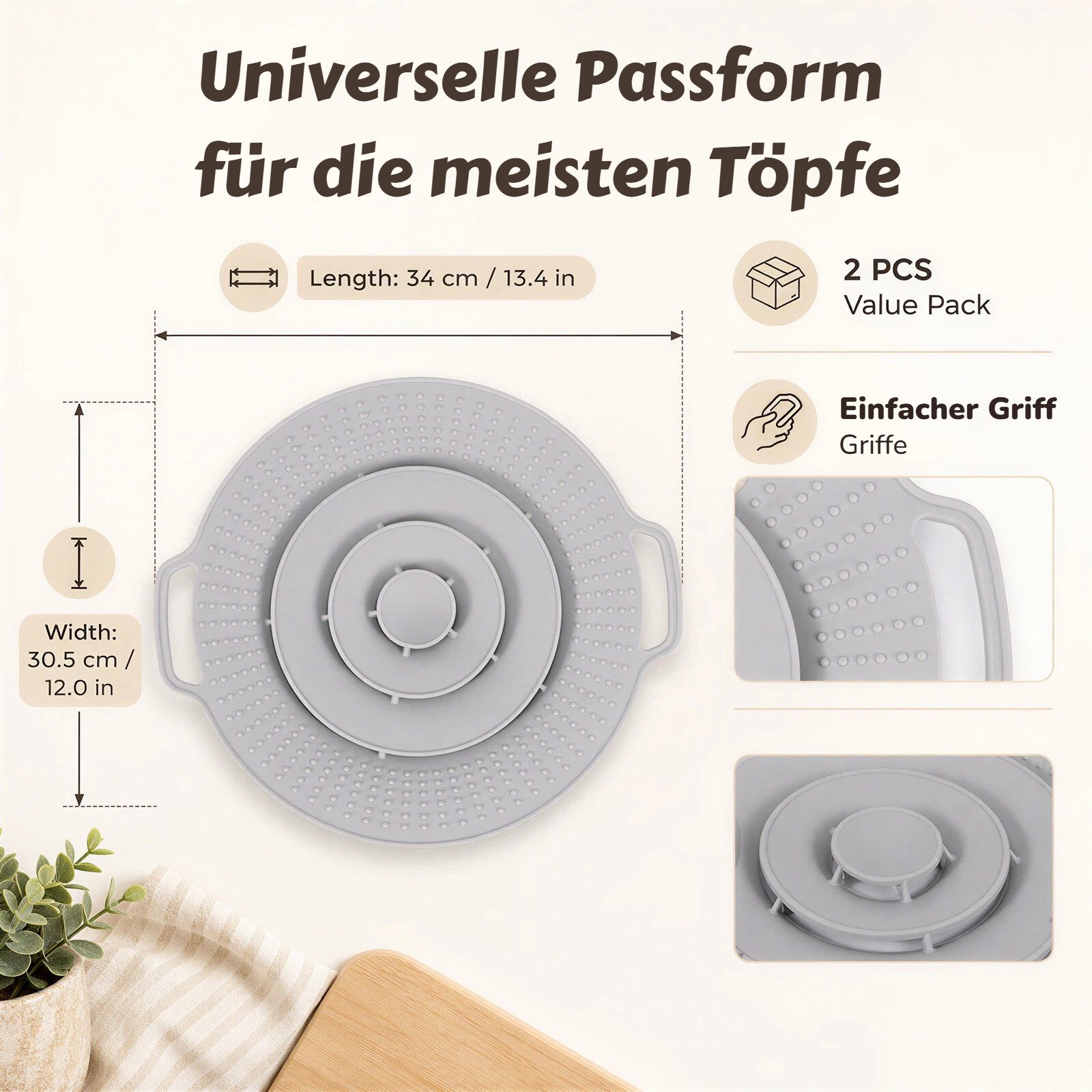 BlingBin Überkochschutz Silikon Überkochschutz 30 cm – Spritzschutz Topfdeckel für Töpfe, (2er Set, 2-tlg., Verpackungsmaße: 32 x 30 x 4 cm), Topfdeckel gegen Ü – Bild 2 von 5
