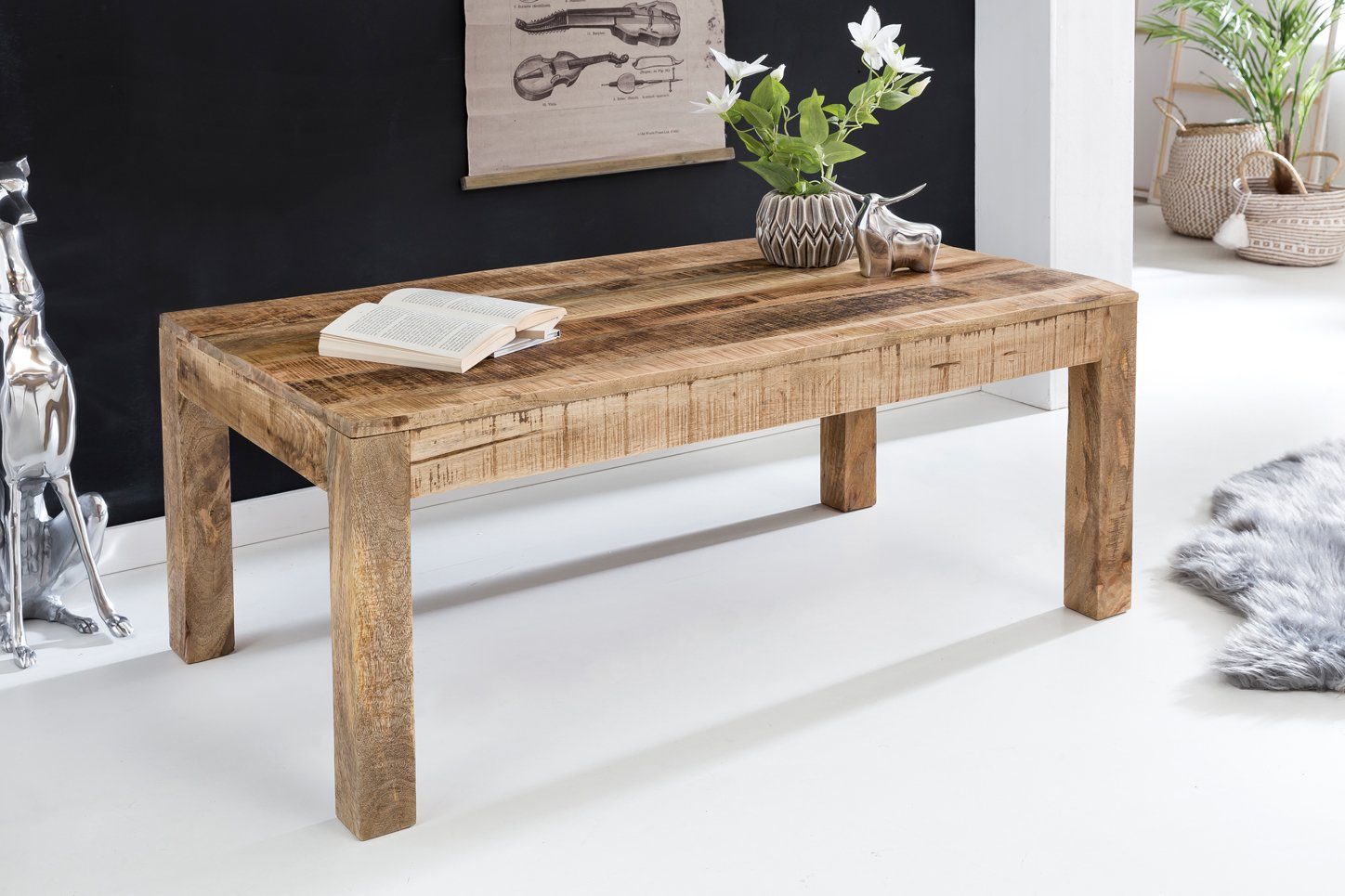 FINEBUY Couchtisch FB45558 Couchtisch Massivholz 110cm rechteckiger Wohnzim günstig online kaufen