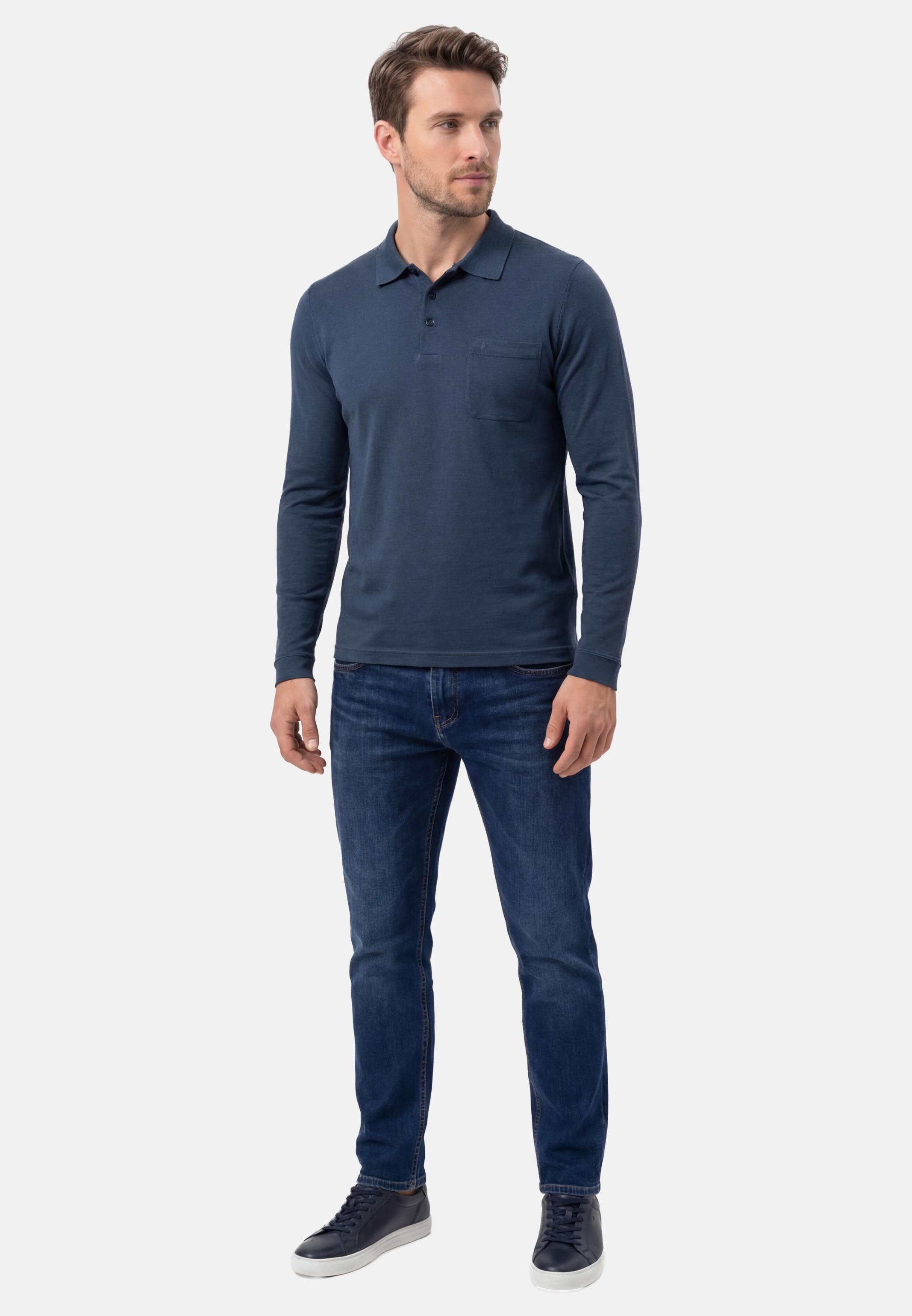 RAGMAN Langarm-Poloshirt Basic (1-tlg) Poloshirt - Baumwolle - Atmungsaktiv - Klassischer Look