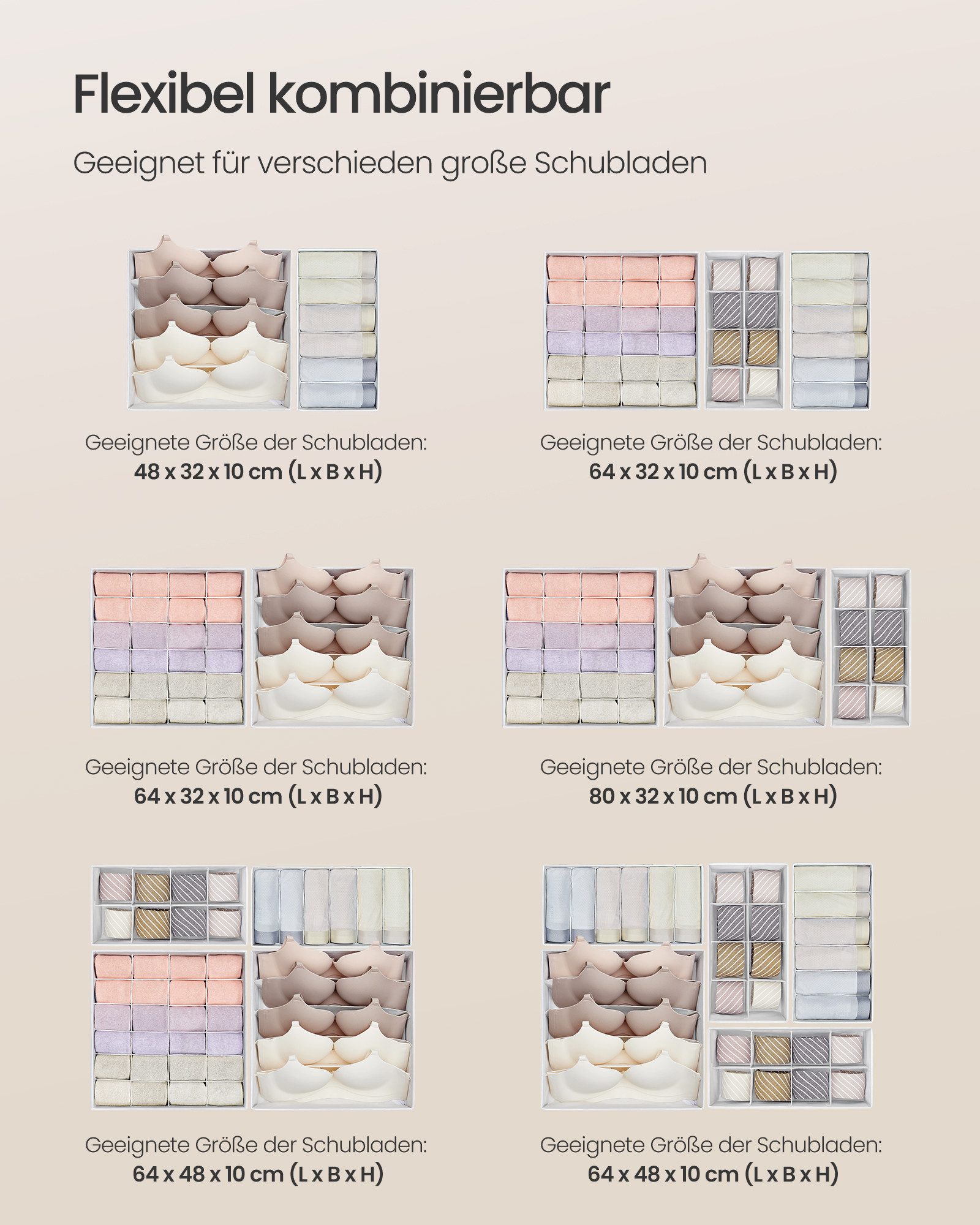 SONGMICS Aufbewahrungsbox Unterwäsche-Organizer, faltbar, Stoffboxen, für BHs Socken Krawatten (8 St), 8 Stück, Ordnungssystem Kleiderschrank, Aufbewahrungsbox  – Bild 5 von 5