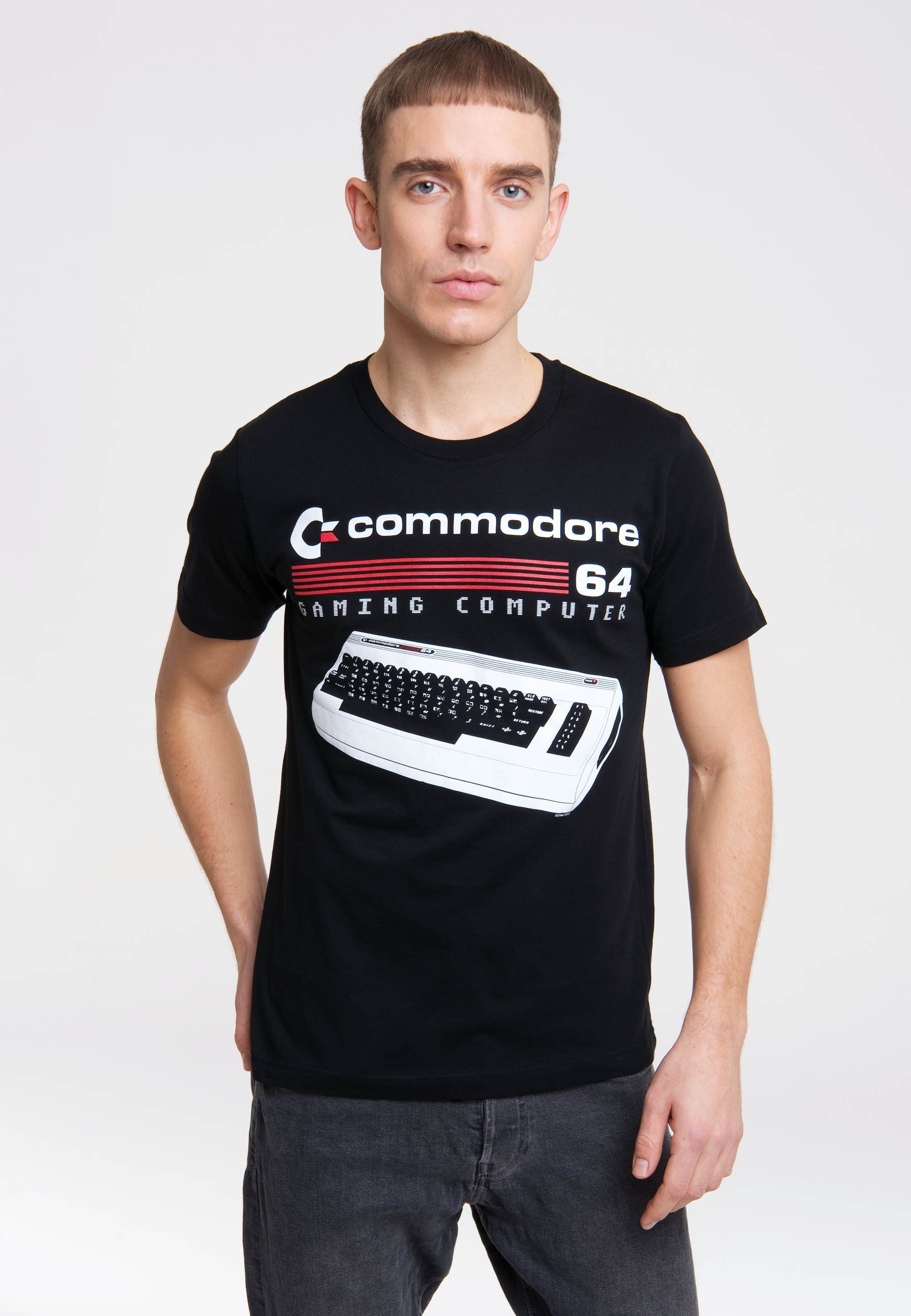 Originaldesign, 64 T-Shirt lizenziertem Marke Commodore Retro-Shirt Lässiges Logoshirt der mit LOGOSHIRT
