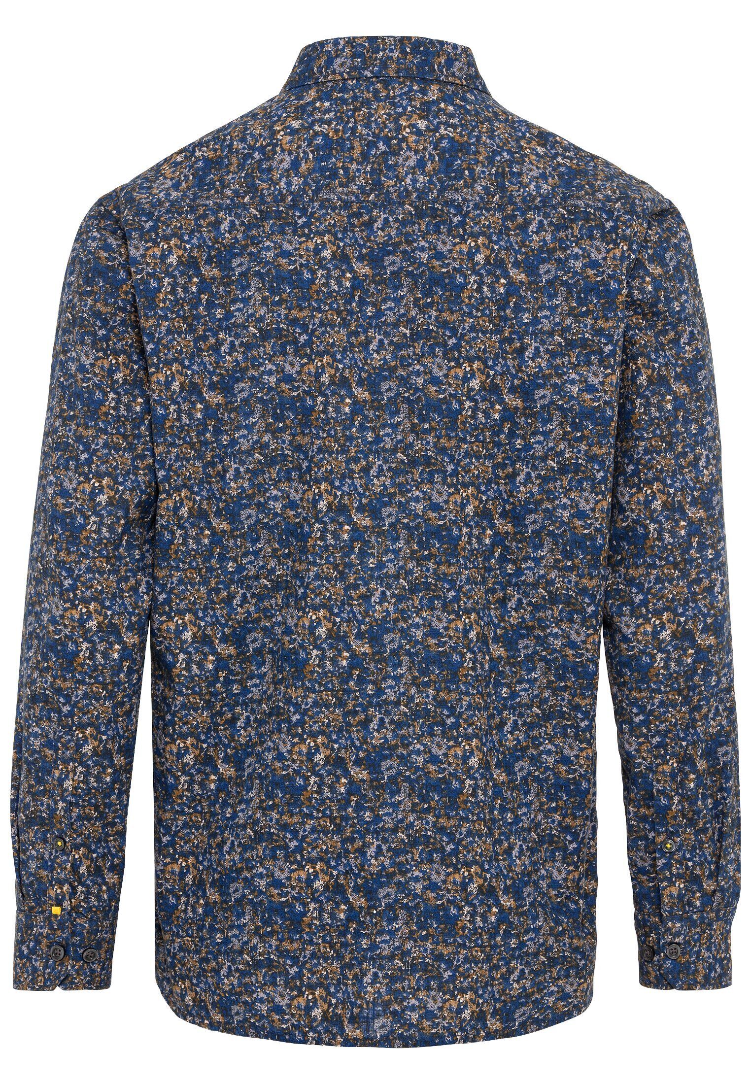 camel Button-Down active Allover-Print Langarmhemd mit Blau