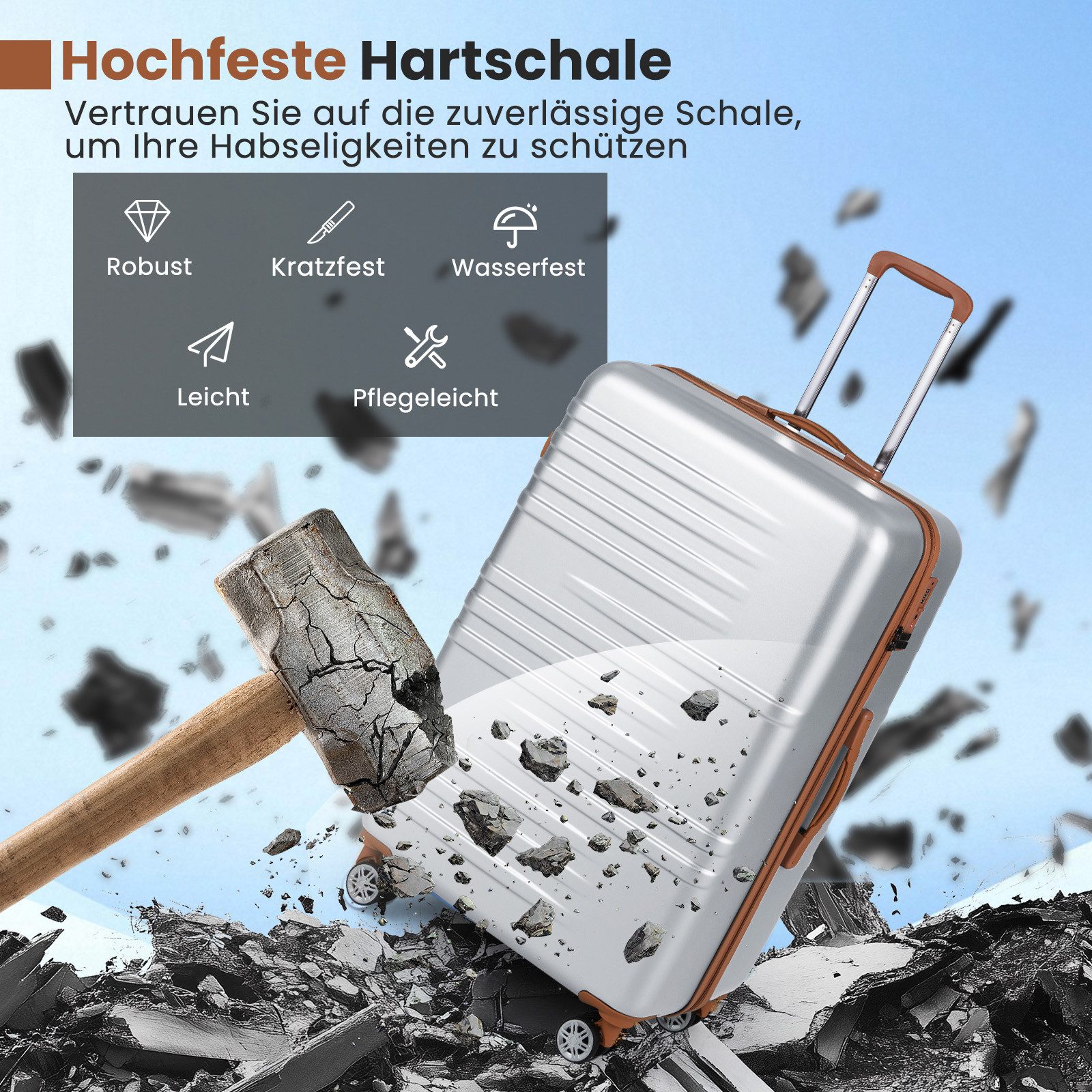 COSTWAY Hartschalen-Trolley, 4 Rollen, 3-teiliges Kofferset mit TSA-Schloss
