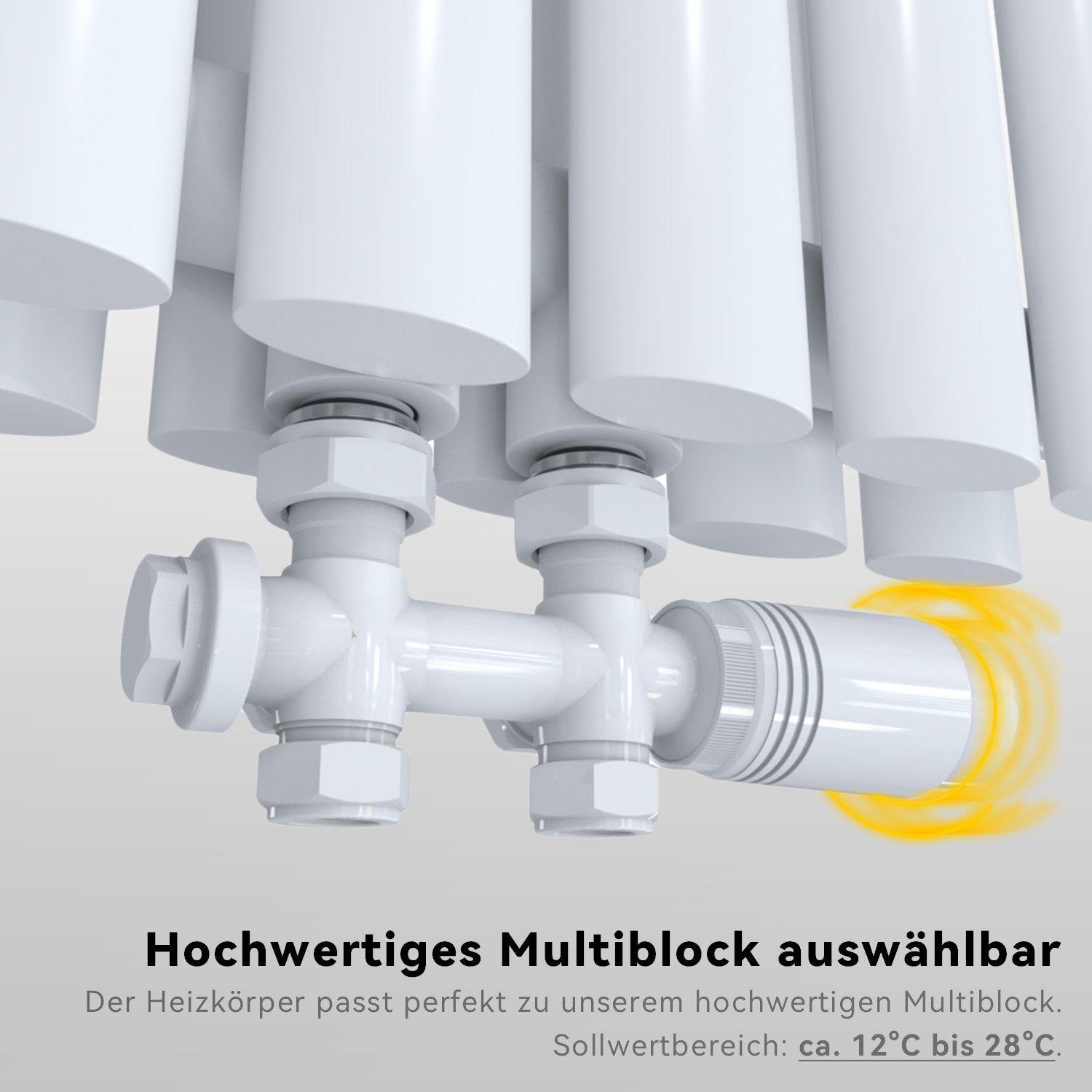 ELEGANT Badheizkörper Heizkörper Design Bad Heizkörper weiß, modern, mit Multiblock Thermostat