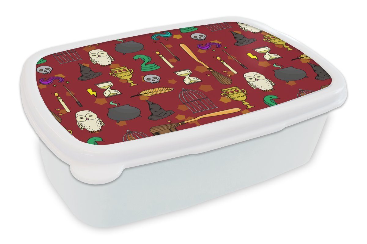 MuchoWow Lunchbox Teeny Jungs für Mädchen Brotdose, - - Kunststoff, (2-tlg), Muster, für und Erwachsene, Schlange und weiß - Eule Kinder Brotbox
