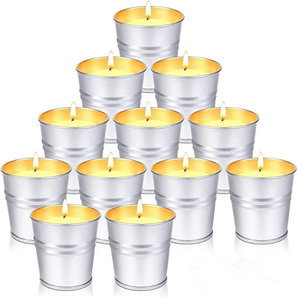 XDeer Outdoorkerze 12 Stück Citronella Kerze, Teelichter im Metalleimer,Sojawachs (12-tlg), Duftlichter Kerzen Outdoor Indoor für Terrasse,Garten,Camping