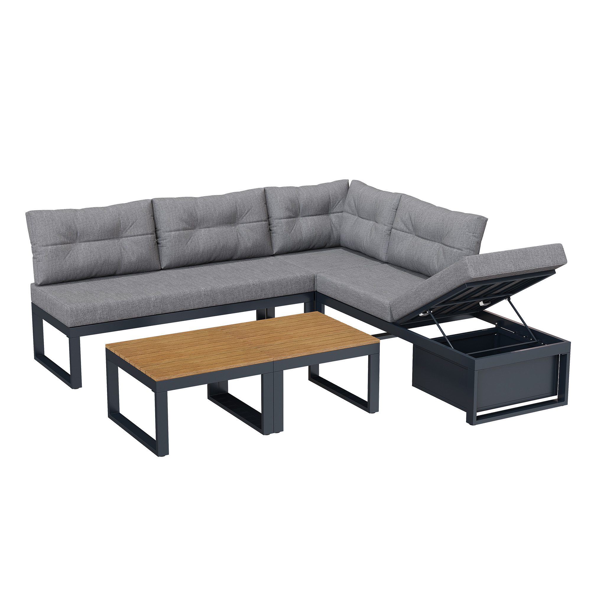 KLAM HOME Gartenlounge-Set 4-6 Sitzer Modernes Gartenmöbelset Gartenlounge-Set Ecksofa, (3-stufig verstellbare Rückenlehne+Liegefunktion+Stauraum), Wetterfest Polyester für Außenbereich, Terrasse, Balkon und Garten