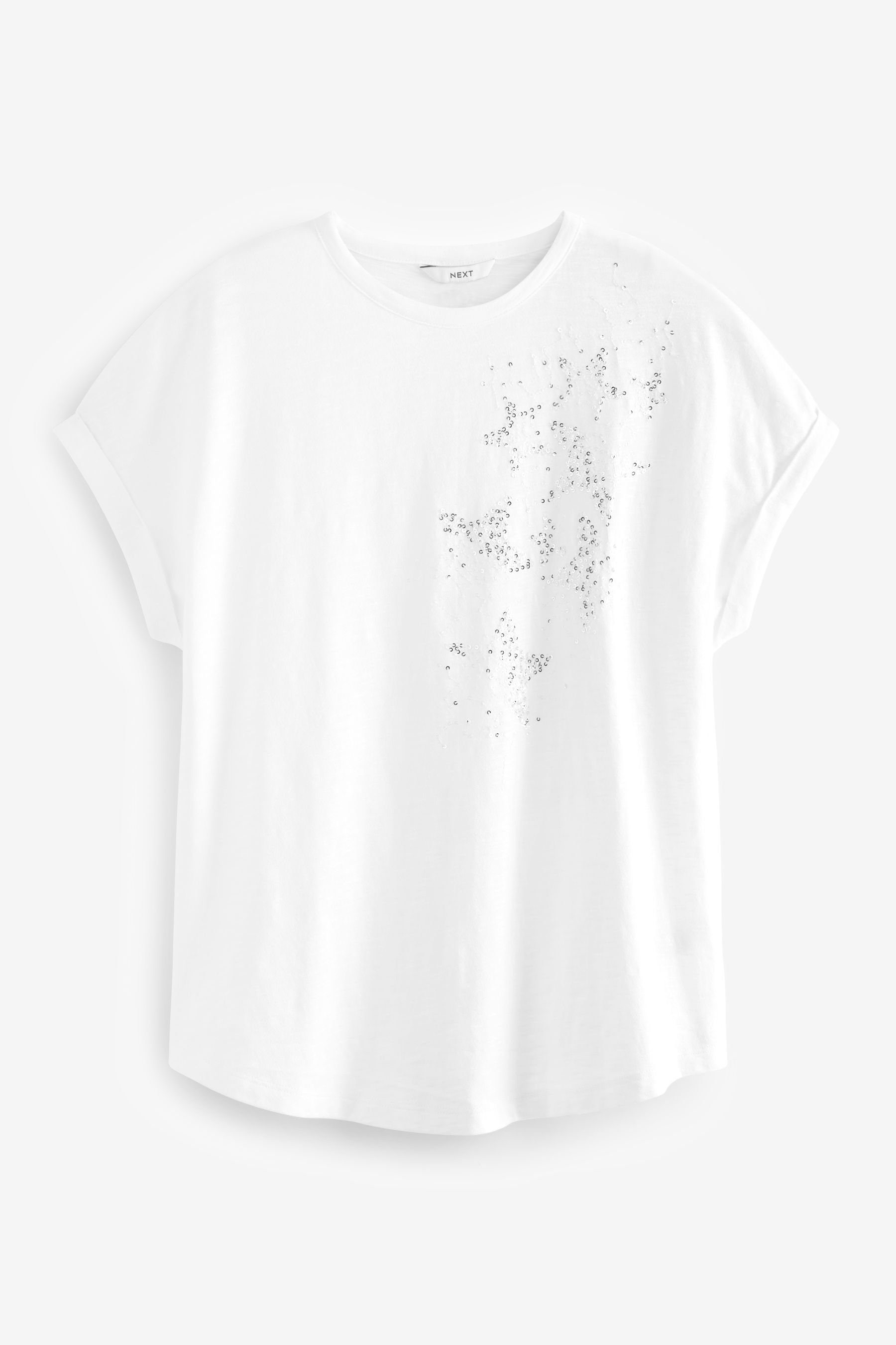 Next T-Shirt Kurzärmliges T-Shirt mit Rundhalsausschnitt (1-tlg) White Embellished Star