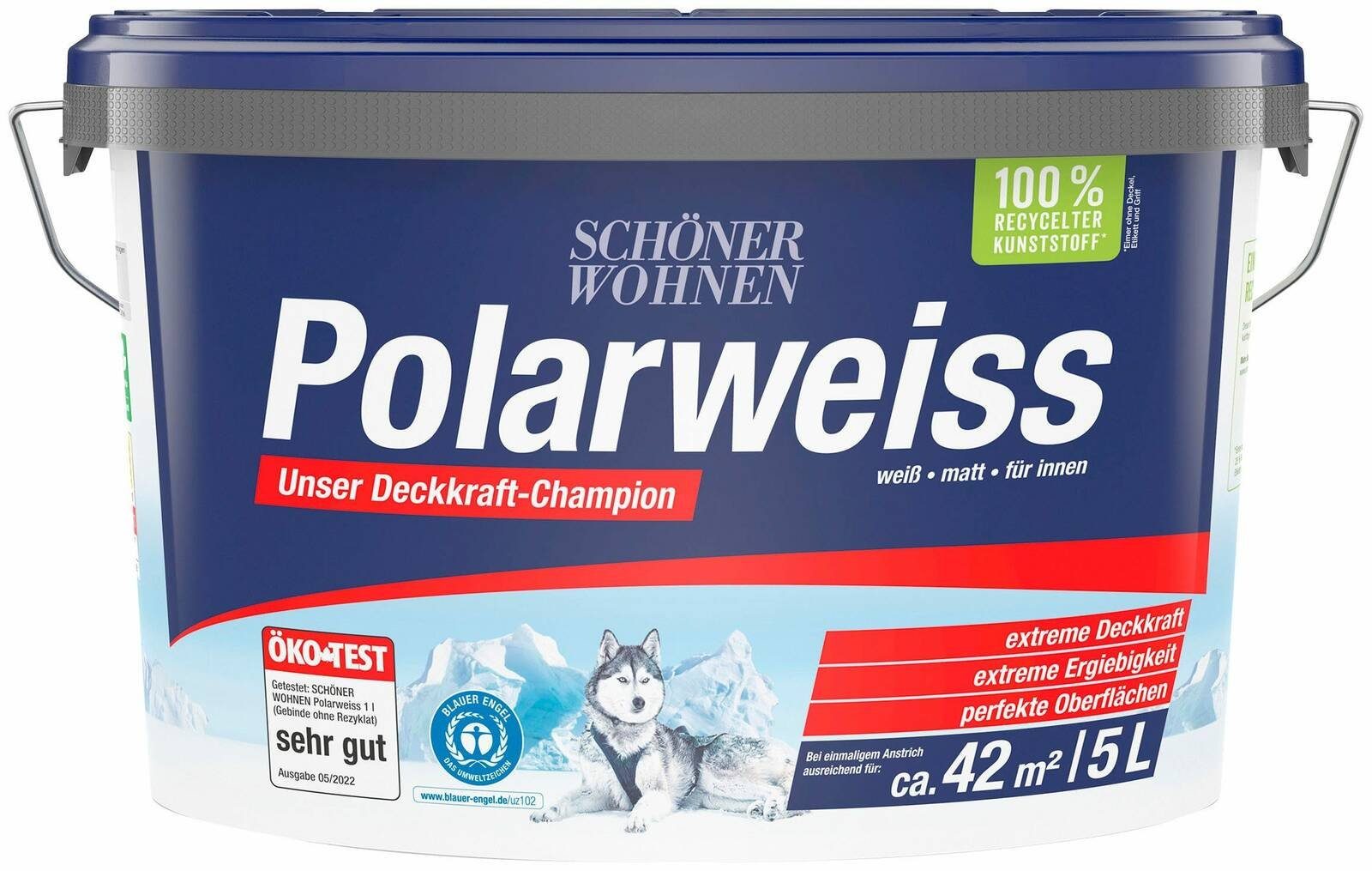 SCHÖNER WOHNEN FARBE Wand- und Deckenfarbe Polarweiss 5 Liter (274035), hoher Weißheitsgrad, Spritz-Frei, Lösemittelfrei