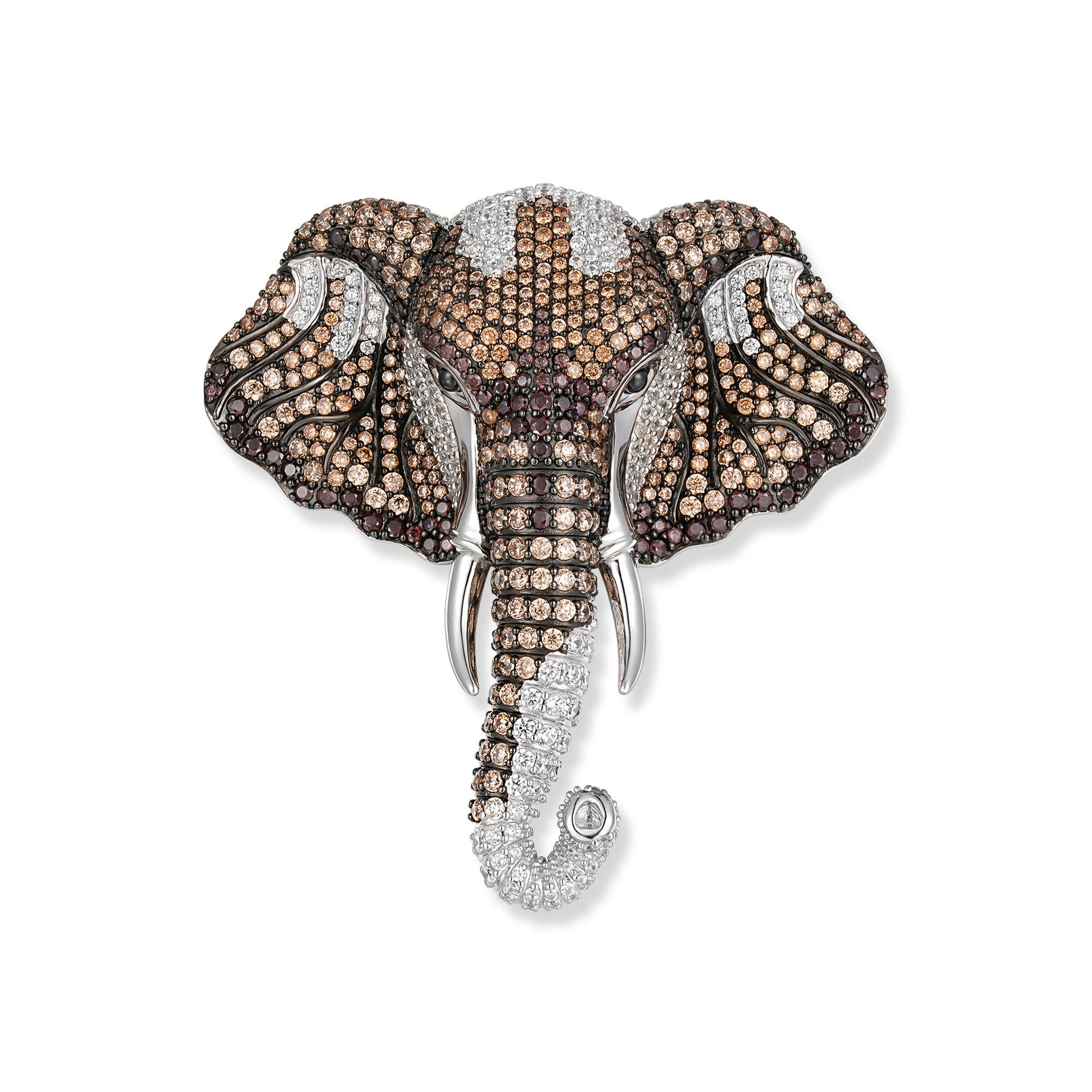 Seinerzeit FLORA & FAUNA Kettenanhänger Kumba Elefanten Anhänger / Brosche (1-tlg), Material: 925 Sterling Silber, rhodiniert, geschwärzt mit Emaille