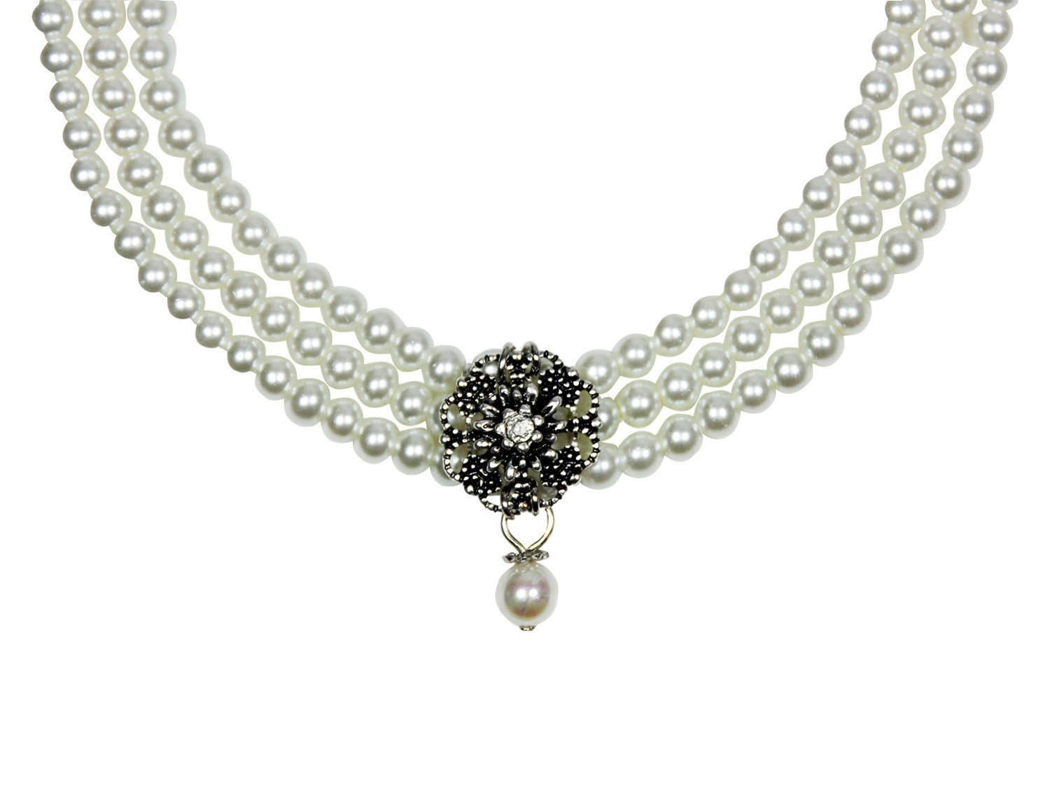 LUISIA® Kette mit Anhänger Perlencollier 'Nyala' 3-reihig mit Kristall von Sw