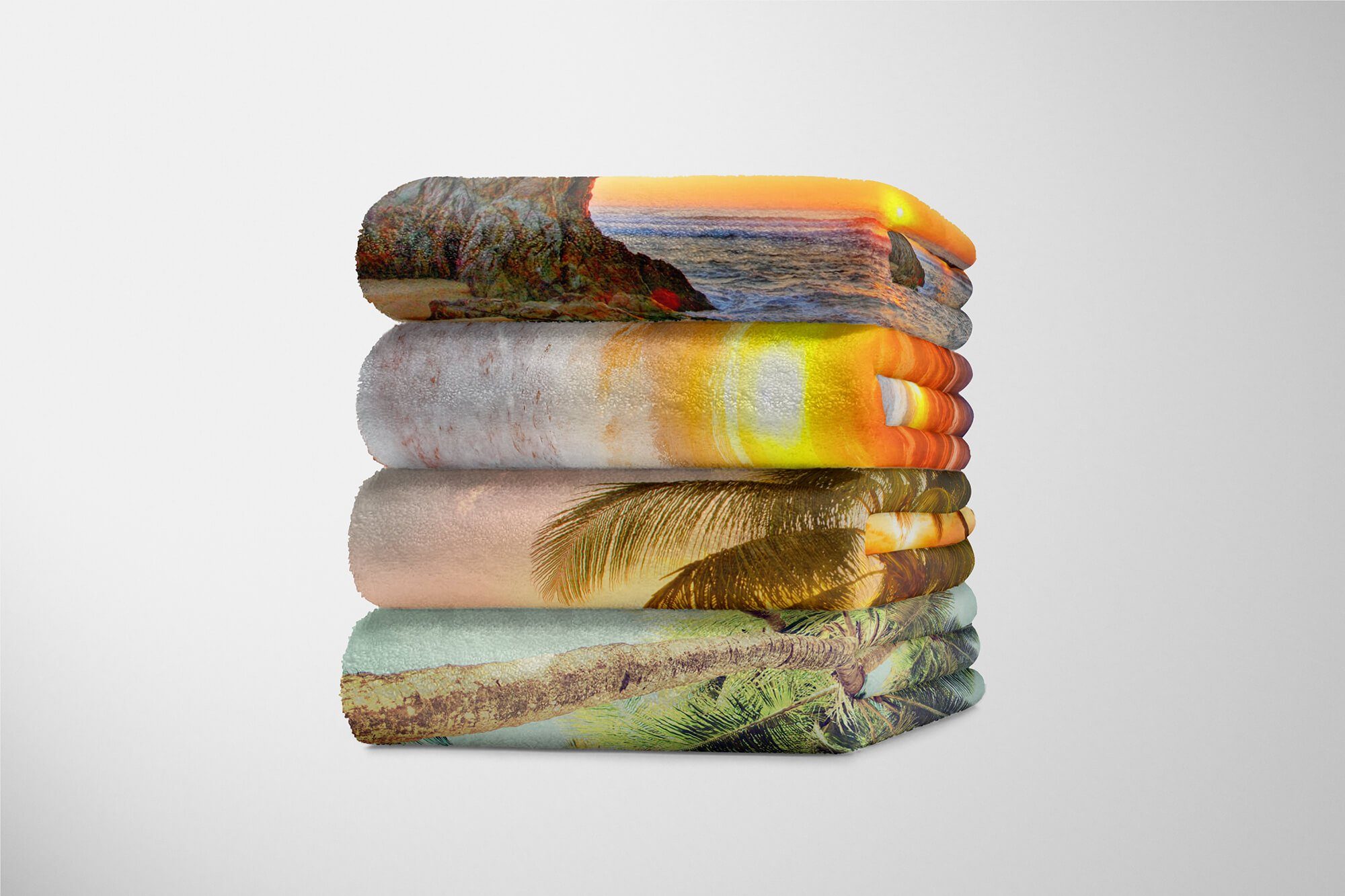 Sinus Art Handtücher Handtuch Strandhandtuch Traumstrand, Saunatuch Fotomotiv Baumwolle-Polyester-Mix (1-St), Palmen Handtuch Kuscheldecke mit