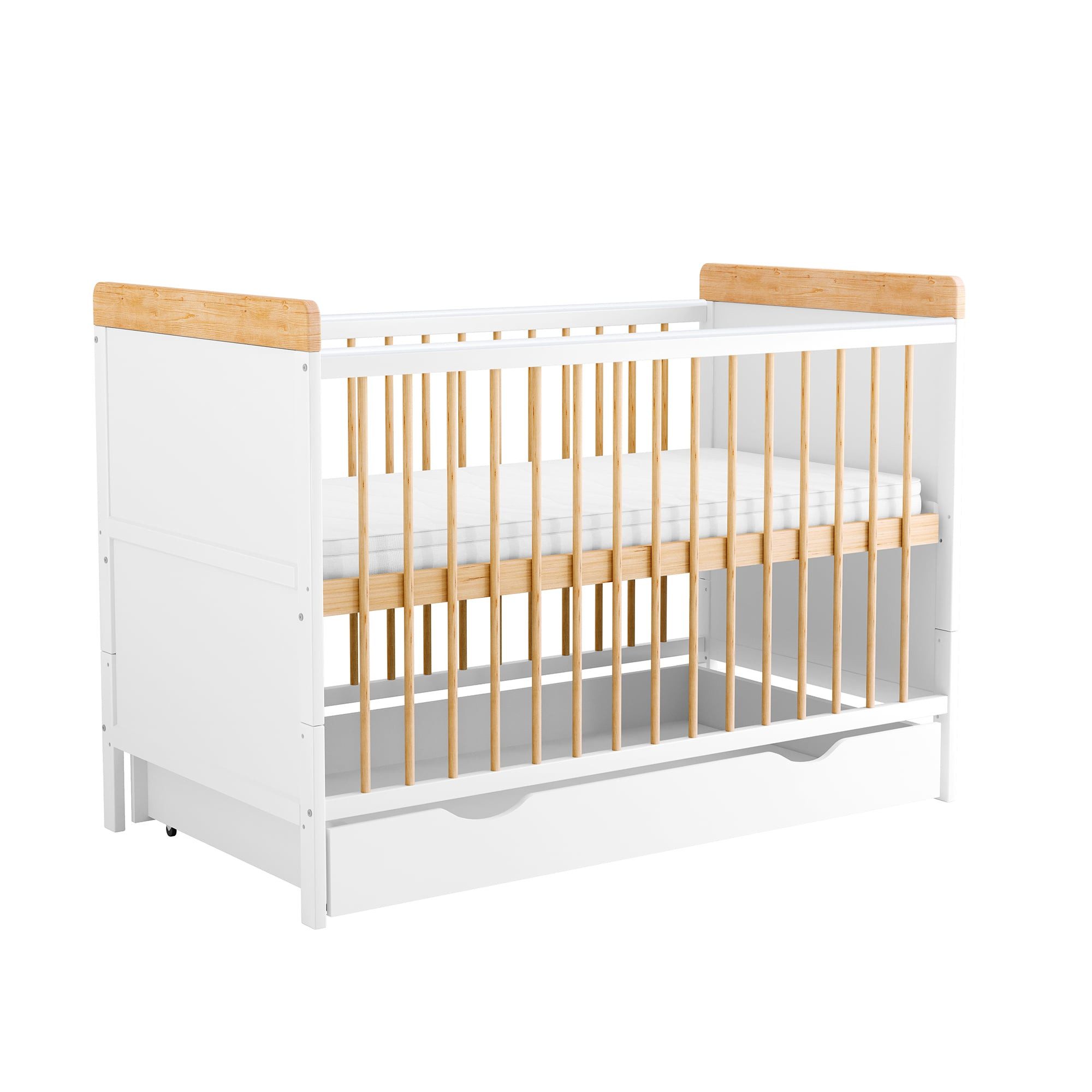 Baby-Delux Babybett Ella Weiß Natur mit Schublade, Kinderbett 60x120 cm wei günstig online kaufen