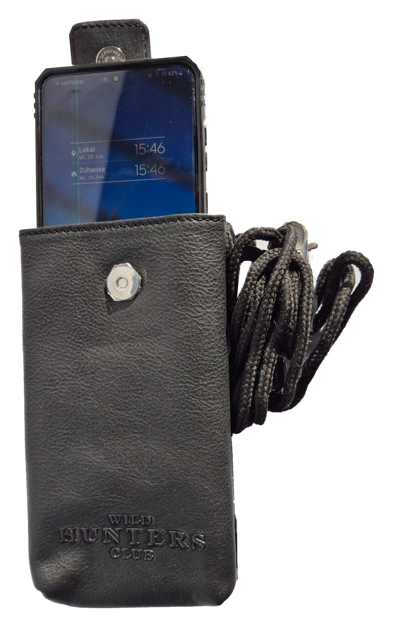 Einkaufszauber Handytasche Echt Leder Handy Smartphone Gürteltasche Elegant Schwarz