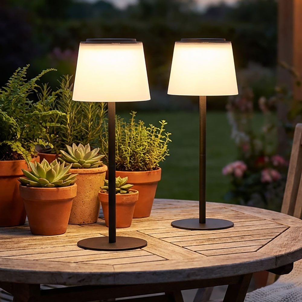 GLOBO LIGHTING LED Außen-Tischleuchte, LED-Leuchtmittel fest verbaut, 2x Tischleuchte Innen Außen LED Akku Touchdimmer weiß Gartenlampe