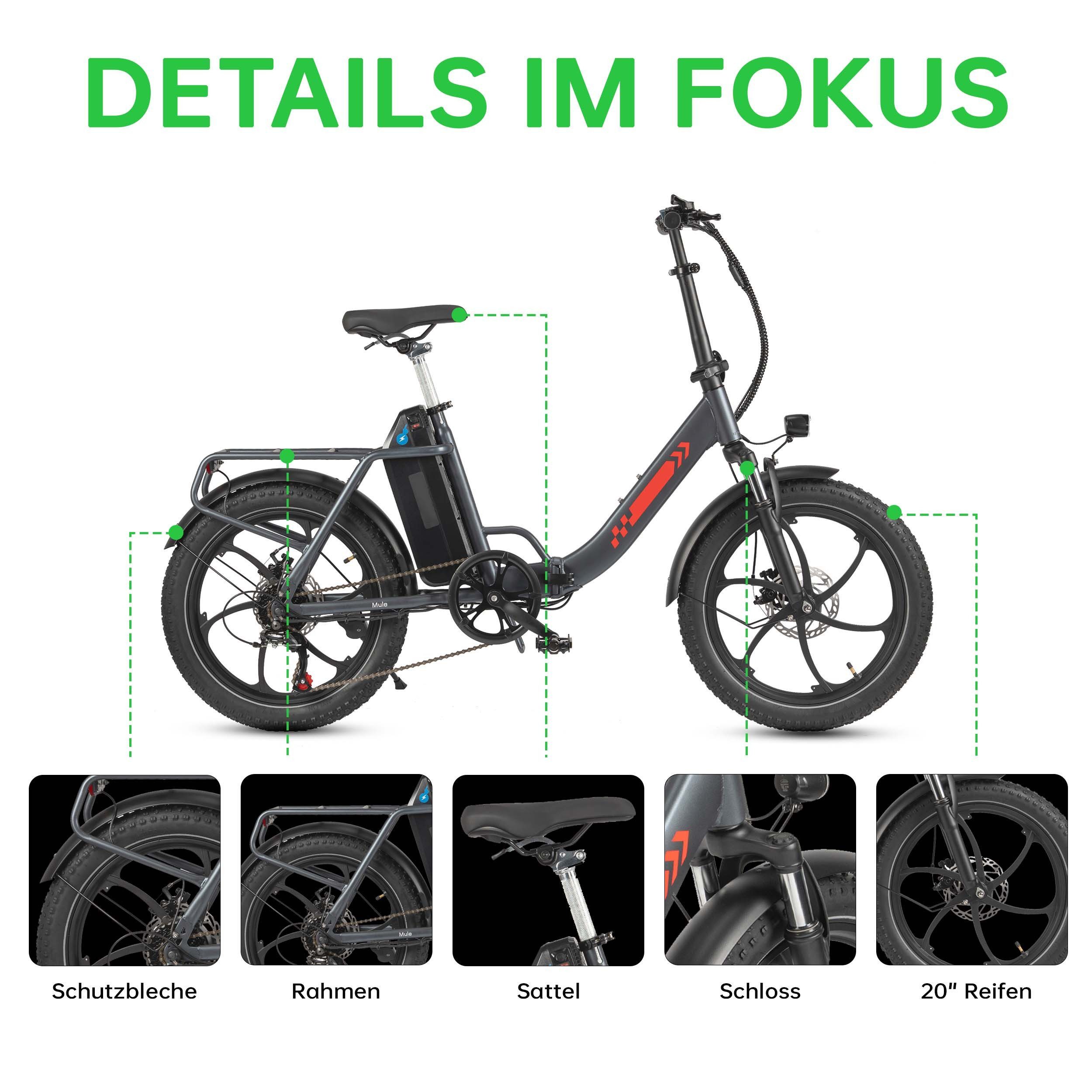 Vankel E-Bike Faltrad E1 Faltbares Damen u. Herren E-Fahrrad 960WH Pedelec,20AH 120 km, Kettenschaltung, Heckmotor, 960 Wh, 20x3'' Klapprad, Pedelec E-Citybike mit Tiefeinstieg, faltbar, E-bikes