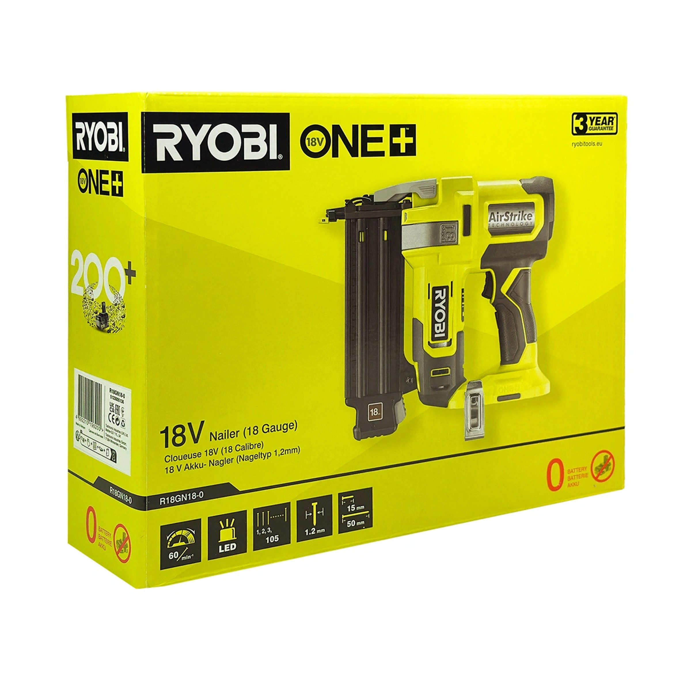 Ryobi Akku-Tacker Ryobi R18GN18-0 Stiftnagler 18V 18G für Feinarbeiten (ohne Akku), (1 tlg)