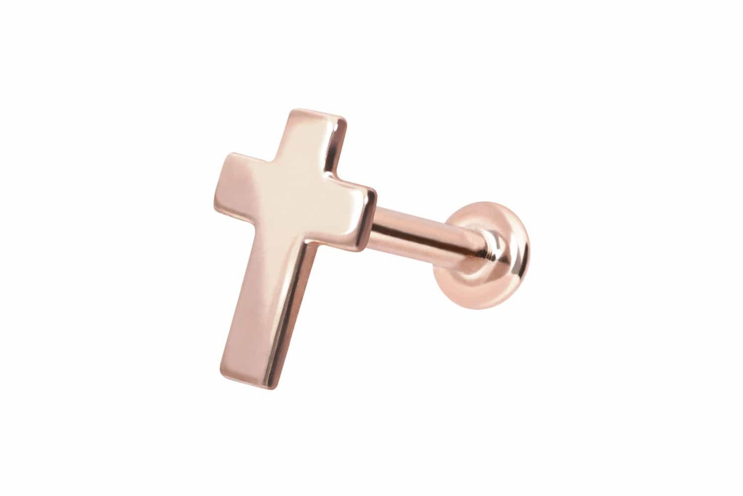 PIERCINGLINE Piercing-Set 14 Karat Gold Labret mit Innengewinde KREUZ (Labrets, 1-tlg)
