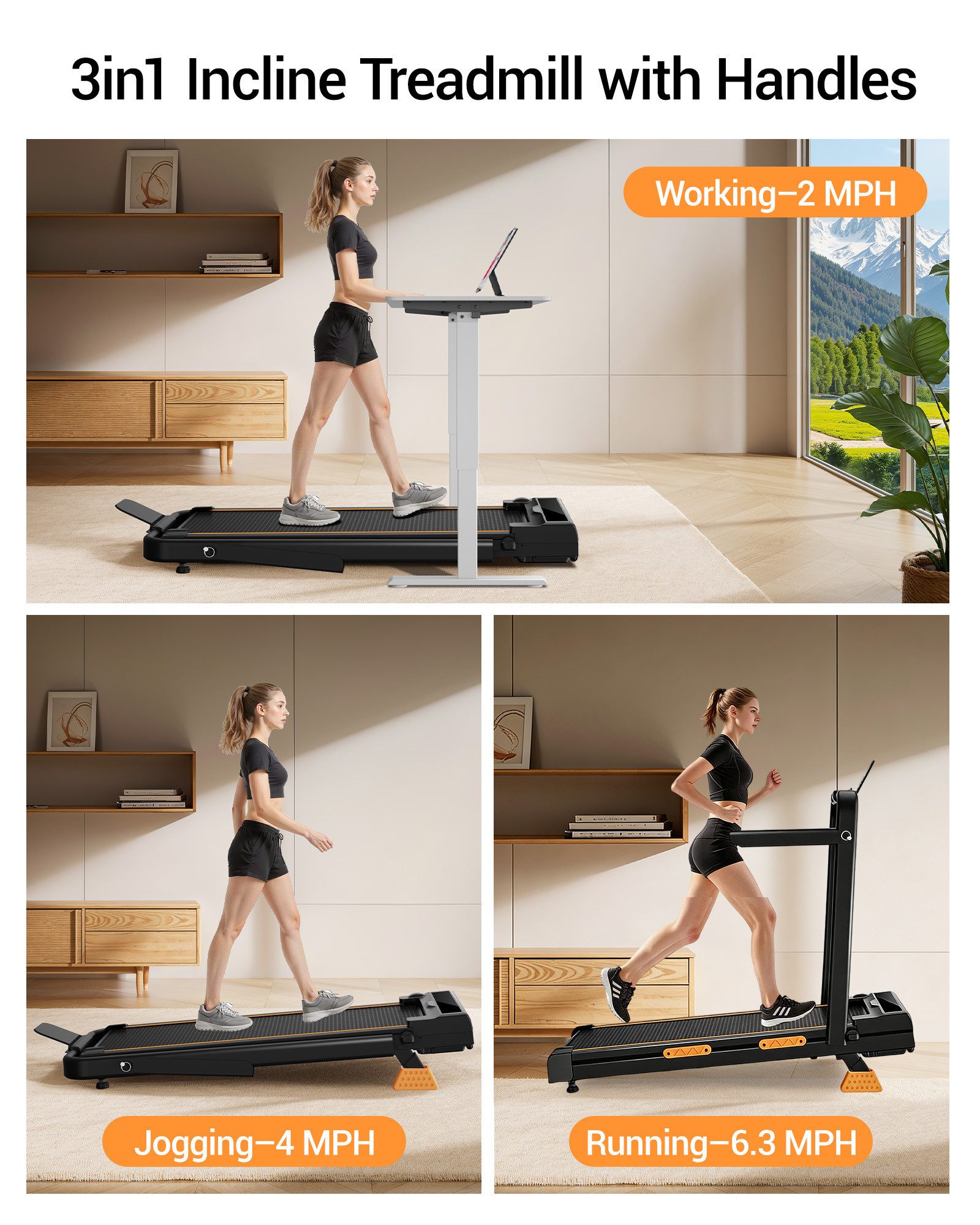 UMAY Laufband für Zuhause (12 voreingestellte Programme Für Zuhause, 150 kg Belastbarkeit), mit 16 % Steigung, 2,5-PS-Motor bis zu 10 km/h