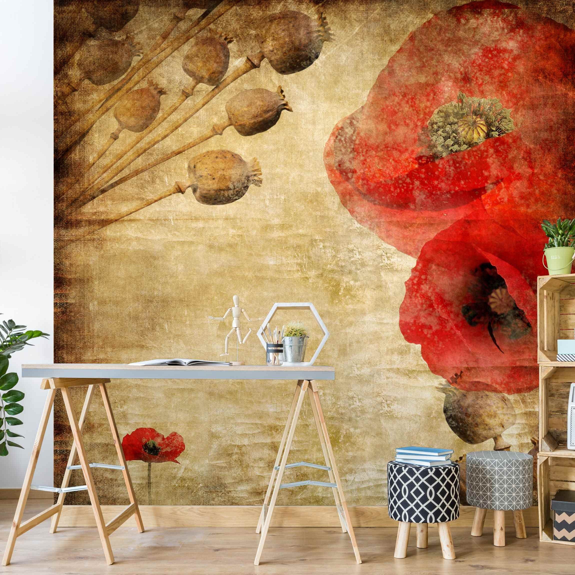 Bilderdepot24 Fototapete Mohnblumen Poppy Flower Floral Blumen Natur Wanddeko, Glatt, Matt, (Vliestapete inkl. Kleister oder selbstklebend), Wohnzimmer Schlafzimmer Küche Flur Motivtapete Vliestapete Wandtapete