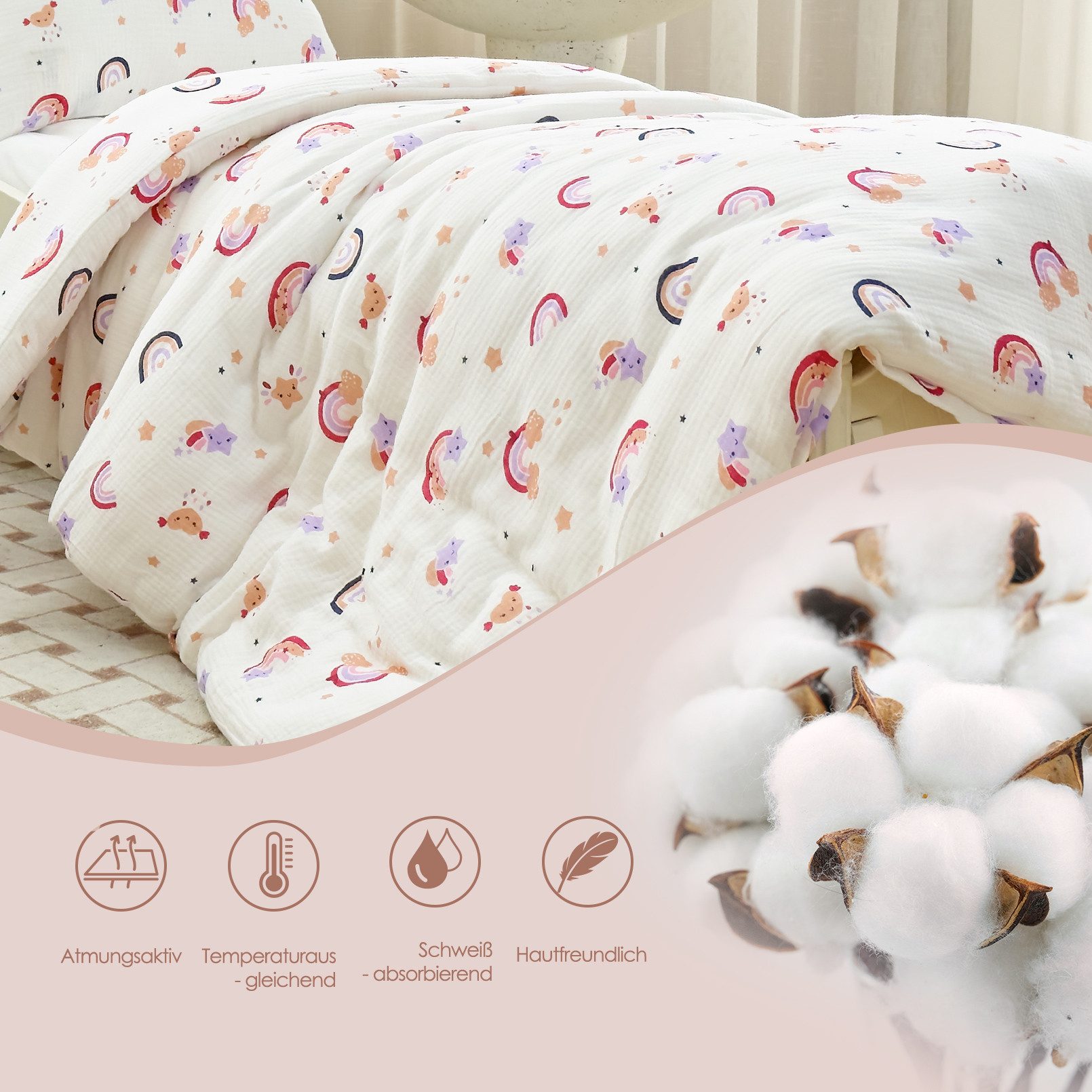 KEAYOO Kinderbettwäsche Muslin Bettwäsche Baumwolle Double Gauze, 2 teilig, günstig online kaufen